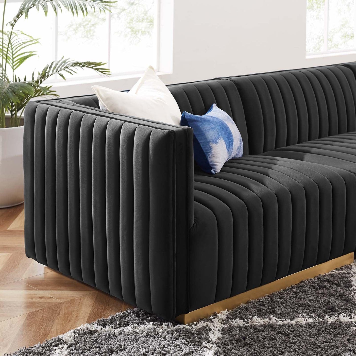 Conjure Channel Tufted Performance Velvet 5-Piece Sectional, EEI-5850 FredCo