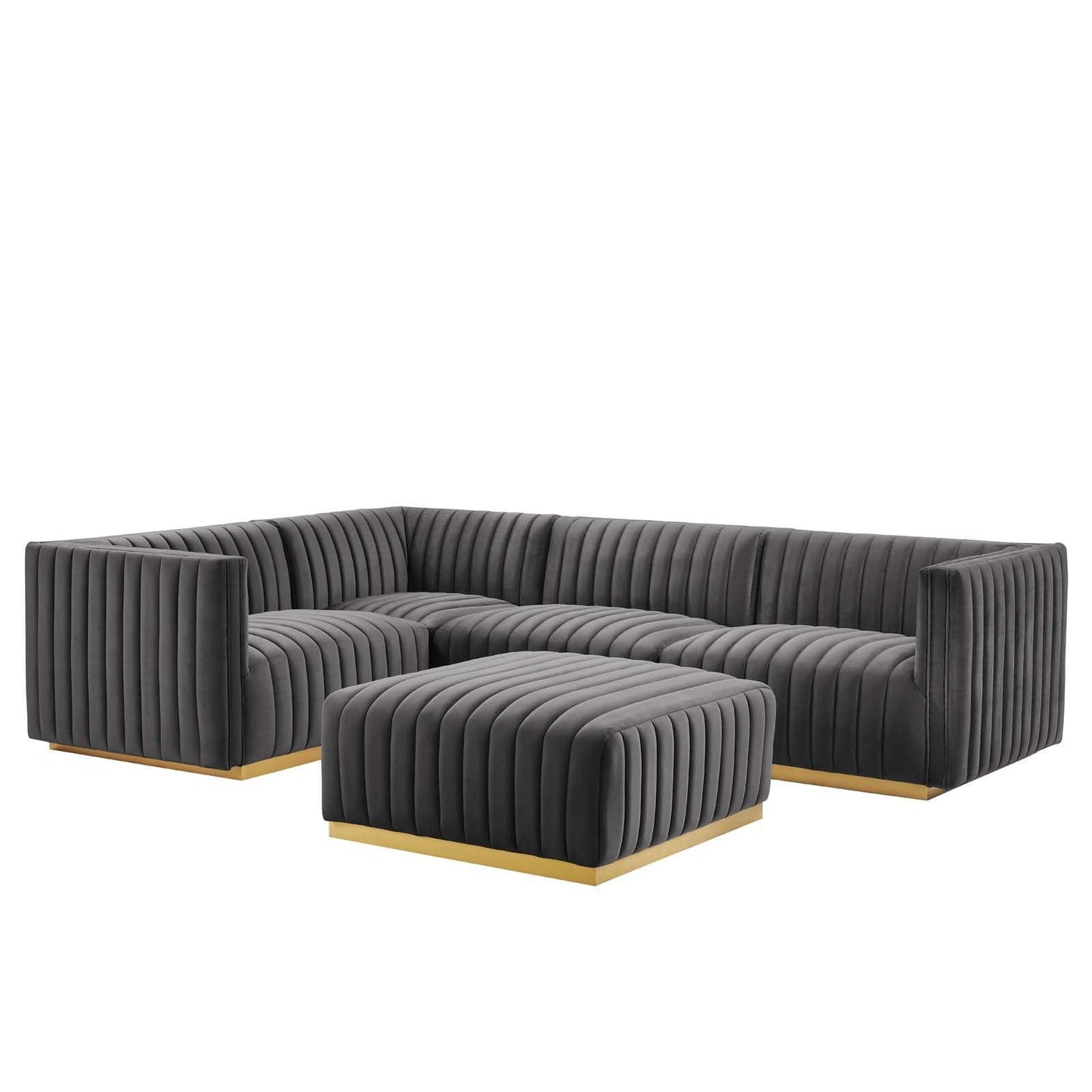 Conjure Channel Tufted Performance Velvet 5-Piece Sectional, EEI-5852 FredCo