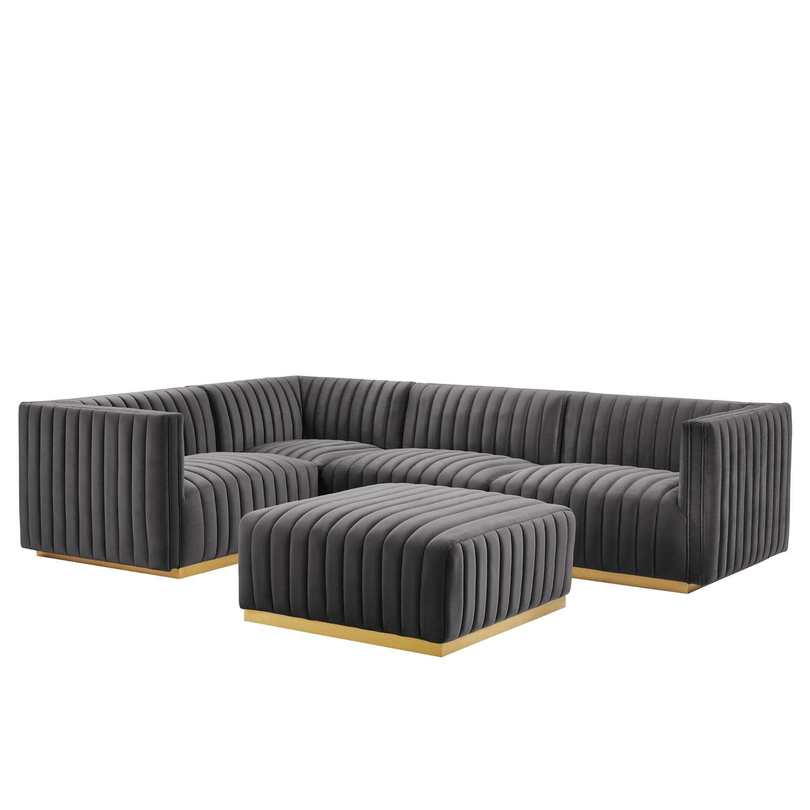 Conjure Channel Tufted Performance Velvet 5-Piece Sectional, EEI-5852 FredCo
