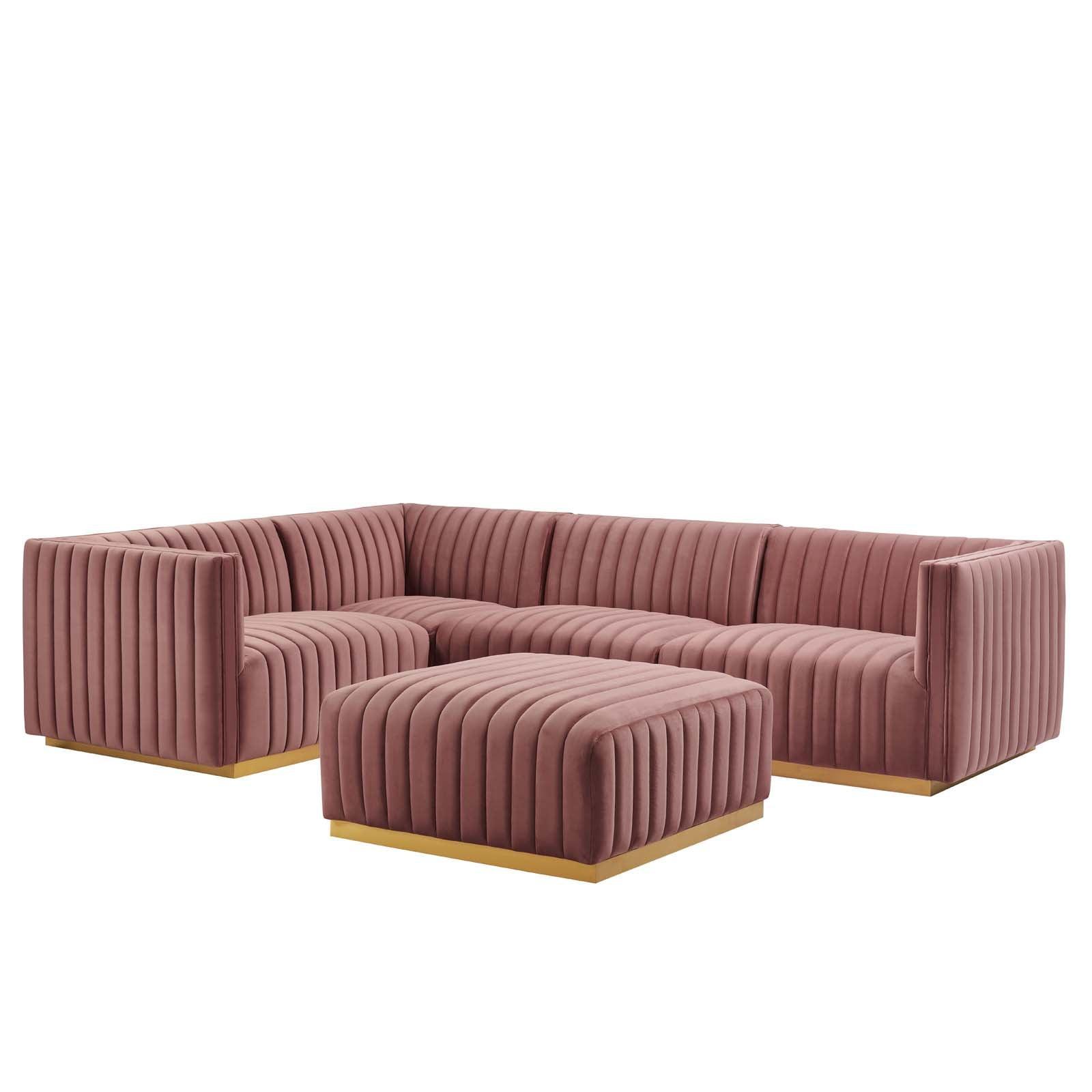 Conjure Channel Tufted Performance Velvet 5-Piece Sectional, EEI-5852 FredCo
