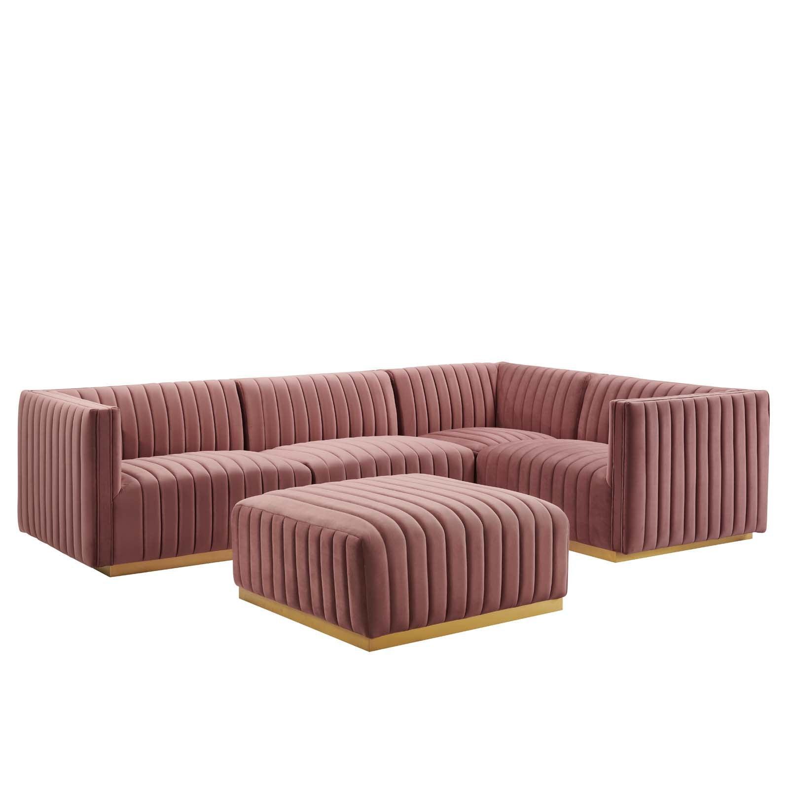 Conjure Channel Tufted Performance Velvet 5-Piece Sectional, EEI-5853 FredCo
