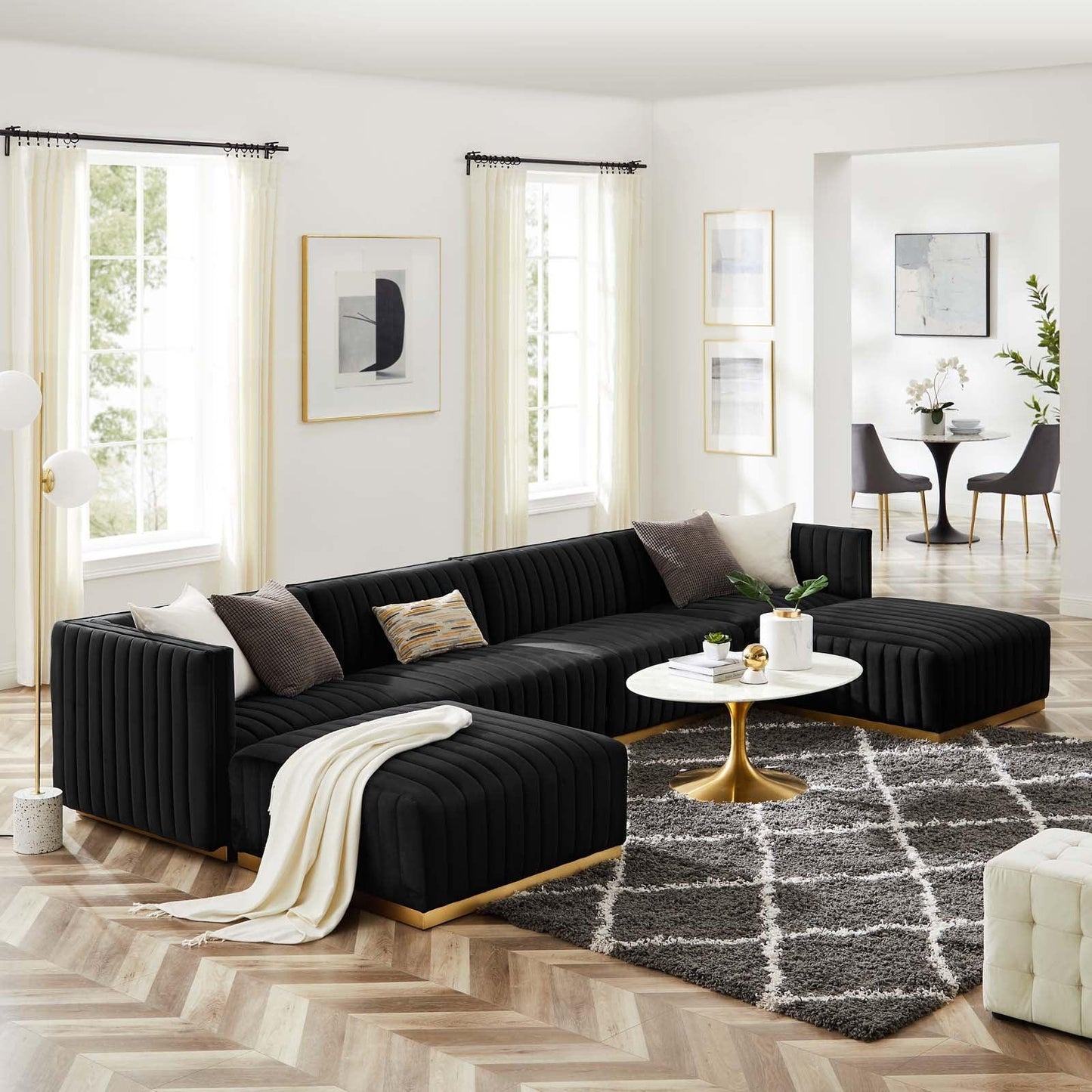Conjure Channel Tufted Performance Velvet 6-Piece Sectional, EEI-5846 FredCo