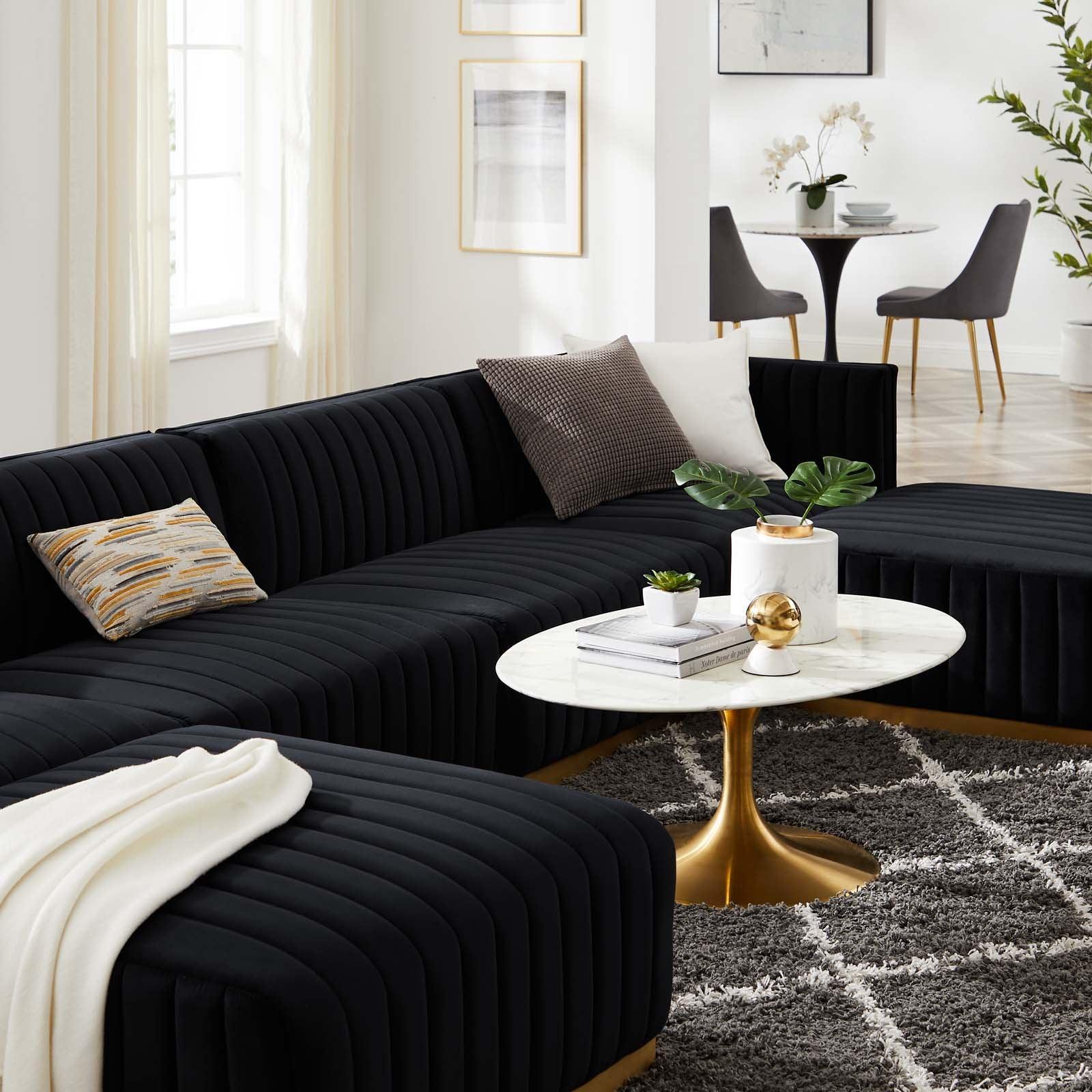 Conjure Channel Tufted Performance Velvet 6-Piece Sectional, EEI-5846 FredCo