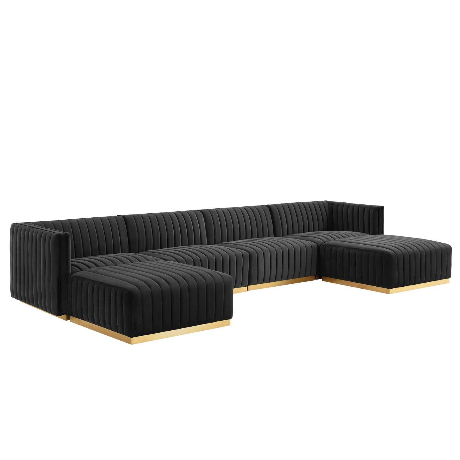 Conjure Channel Tufted Performance Velvet 6-Piece Sectional, EEI-5846 FredCo