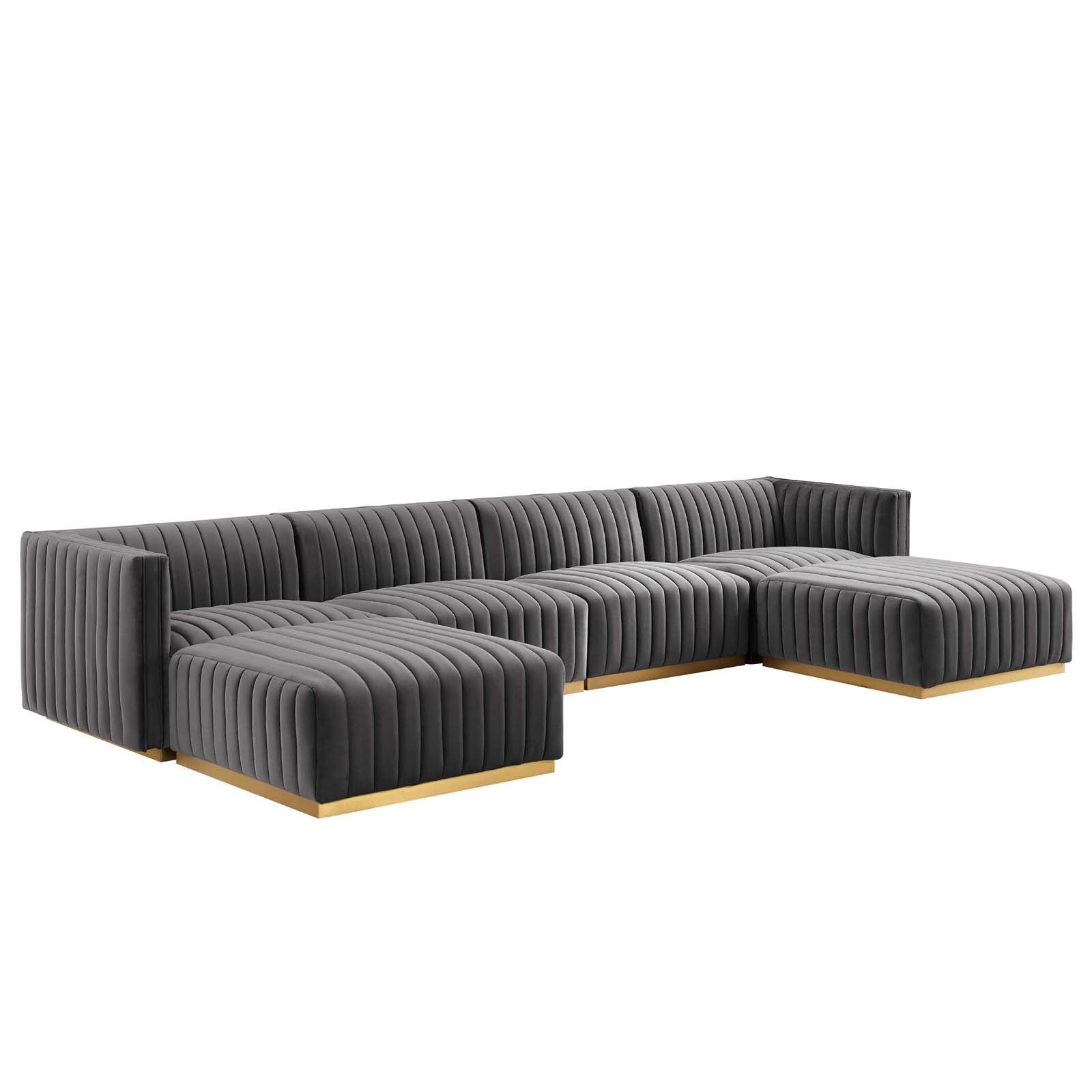 Conjure Channel Tufted Performance Velvet 6-Piece Sectional, EEI-5846 FredCo