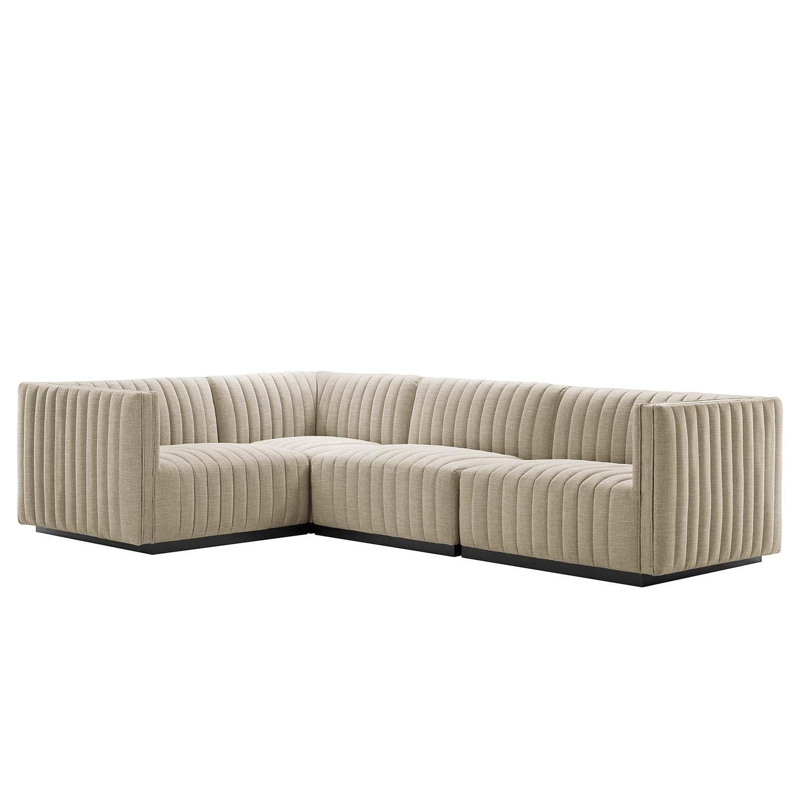 Conjure Channel Tufted Upholstered Fabric 4-Piece L-Shaped Sectional, EEI-5791 FredCo