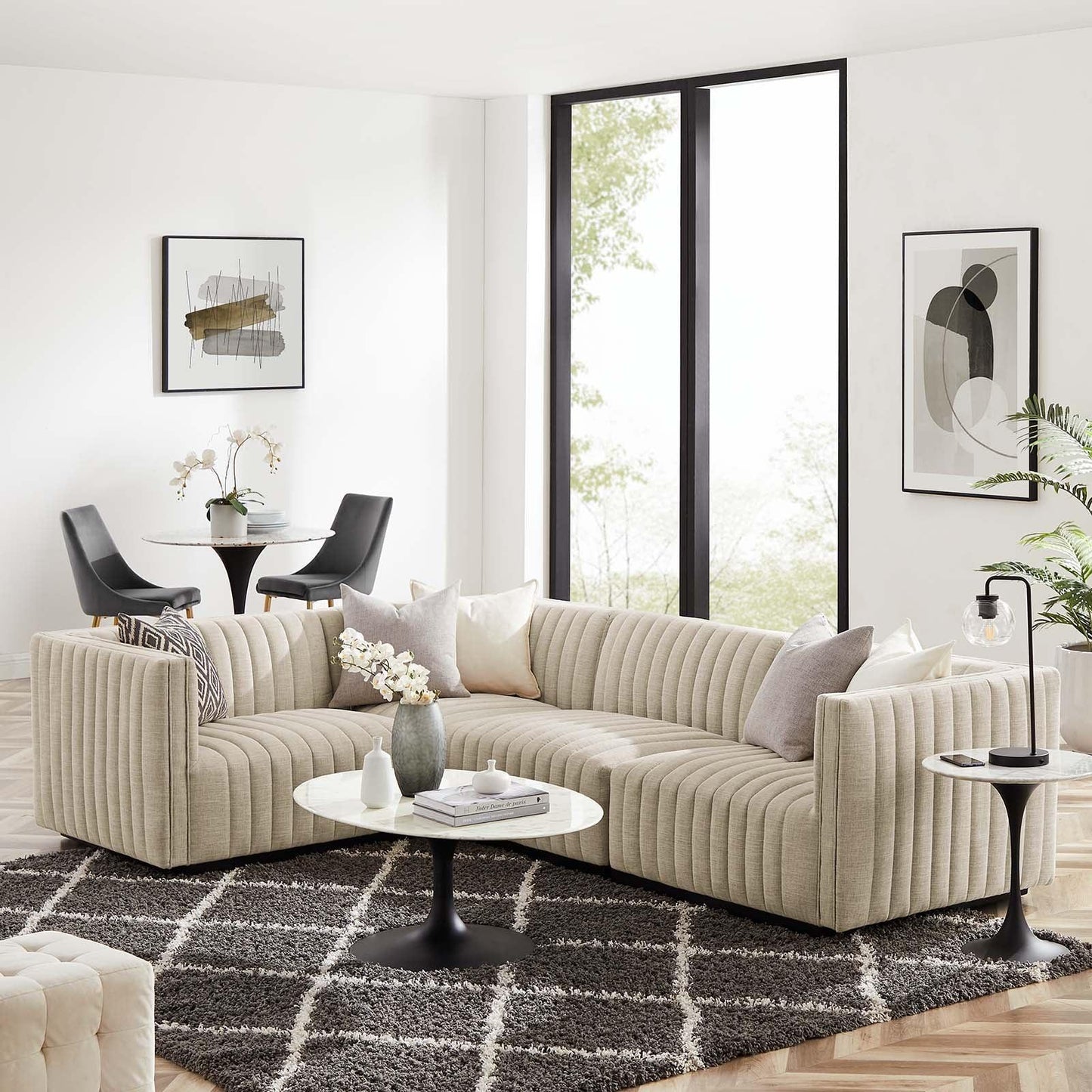 Conjure Channel Tufted Upholstered Fabric 4-Piece L-Shaped Sectional, EEI-5791 FredCo
