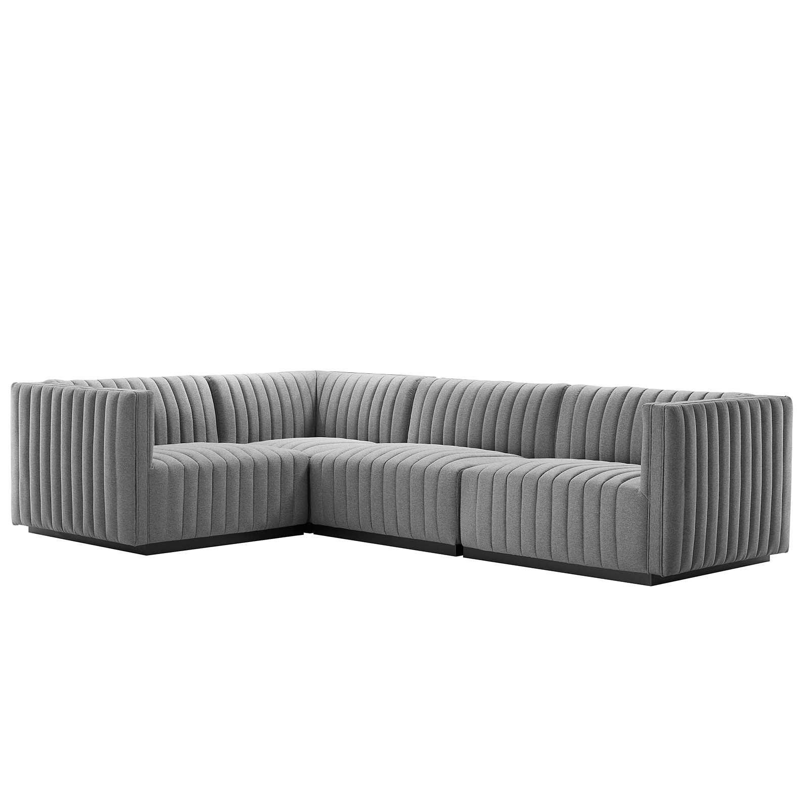 Conjure Channel Tufted Upholstered Fabric 4-Piece L-Shaped Sectional, EEI-5791 FredCo