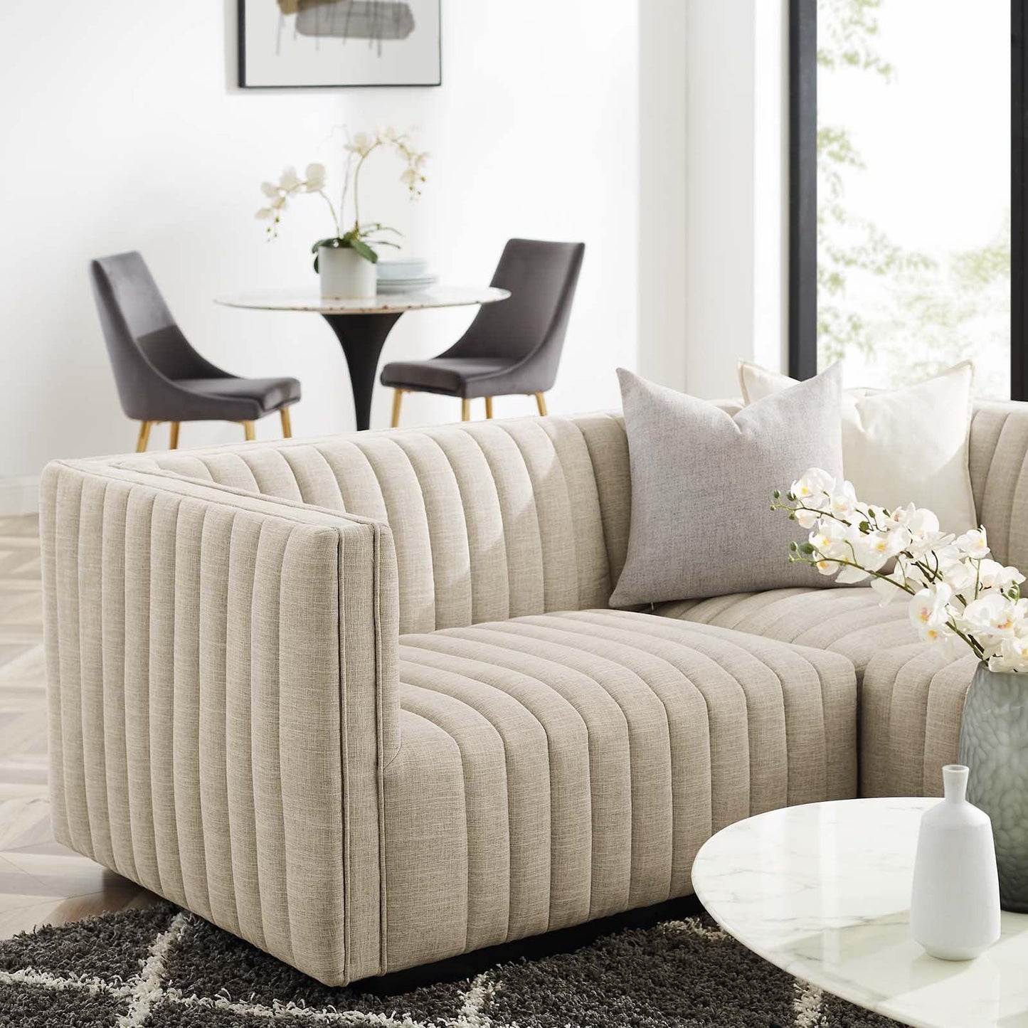 Conjure Channel Tufted Upholstered Fabric 4-Piece L-Shaped Sectional, EEI-5791 FredCo