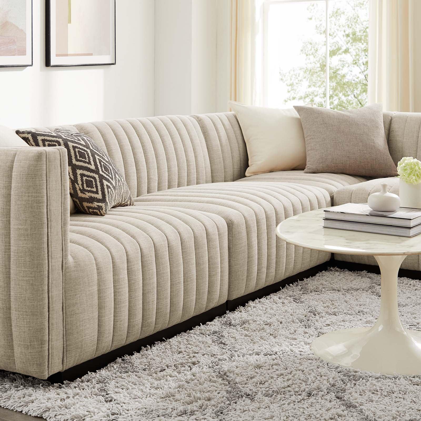 Conjure Channel Tufted Upholstered Fabric 4-Piece L-Shaped Sectional, EEI-5792 FredCo