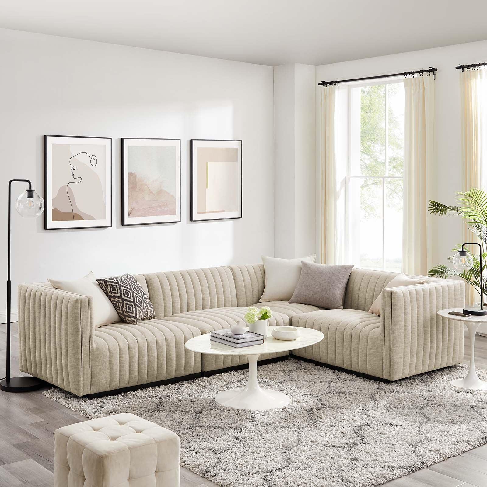 Conjure Channel Tufted Upholstered Fabric 4-Piece L-Shaped Sectional, EEI-5792 FredCo
