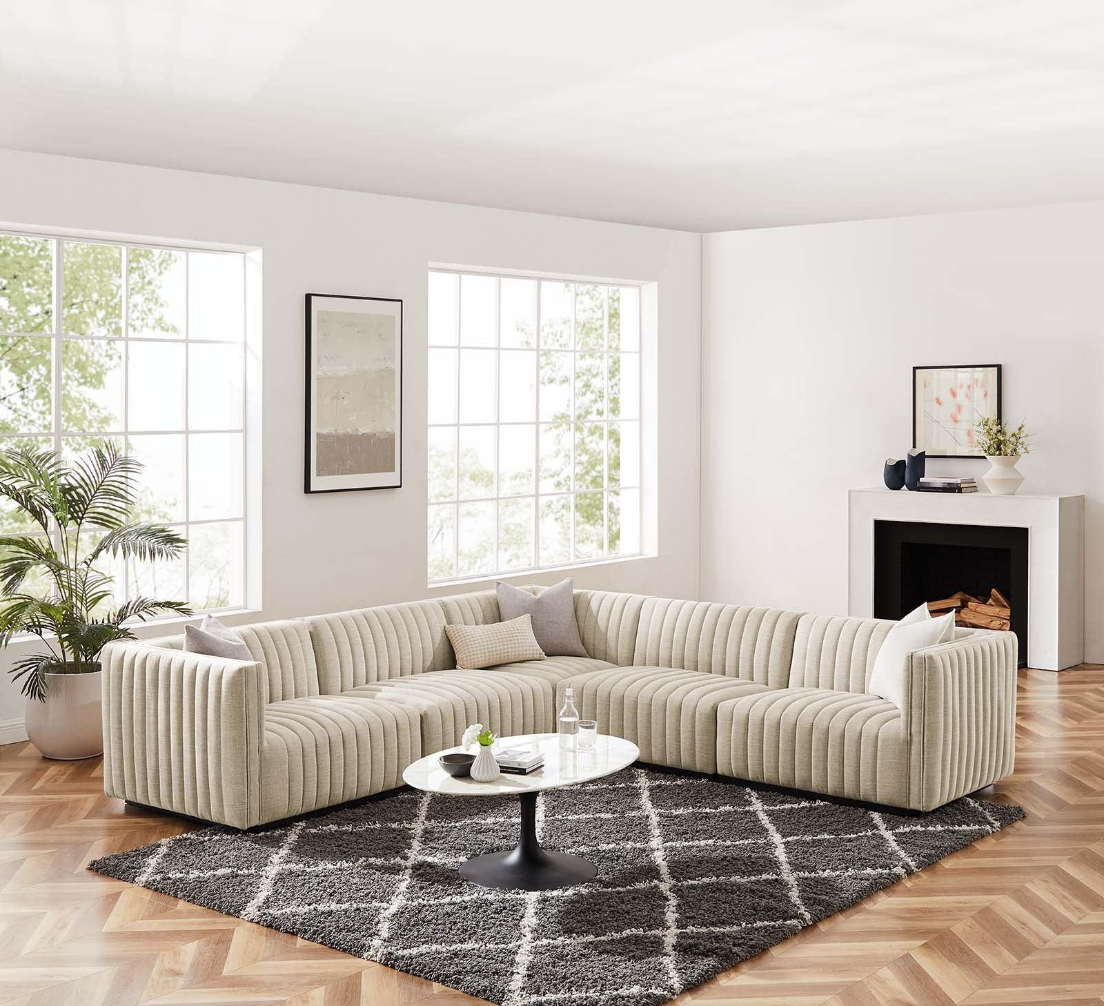 Conjure Channel Tufted Upholstered Fabric 5-Piece L-Shaped Sectional, EEI-5793 FredCo