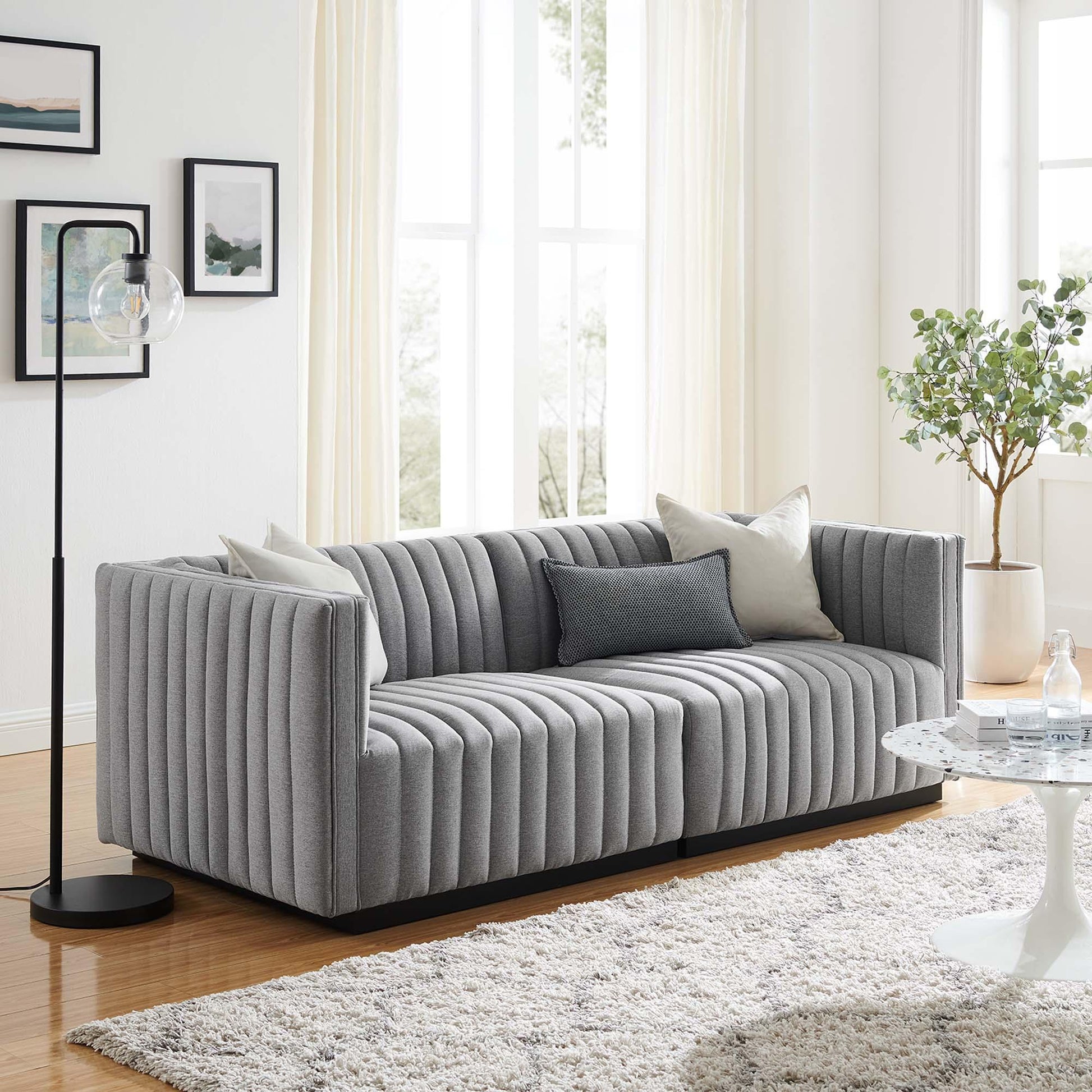 Conjure Channel Tufted Upholstered Fabric Loveseat by Modway FredCo