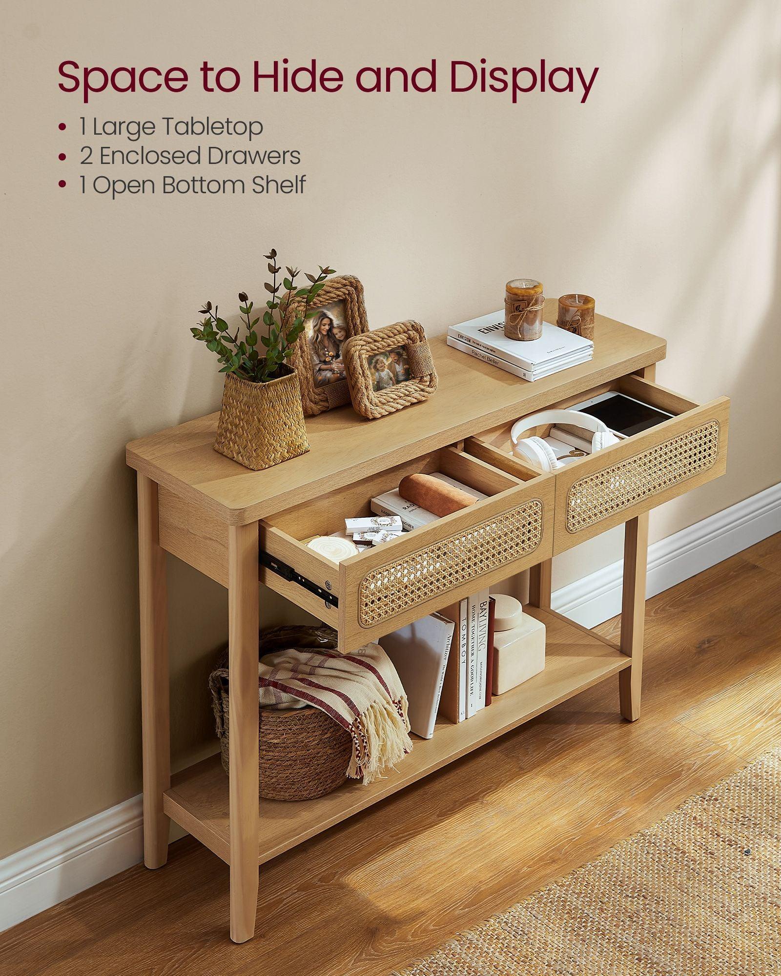 Console Table with Drawers and Shelf Oak Beige FredCo