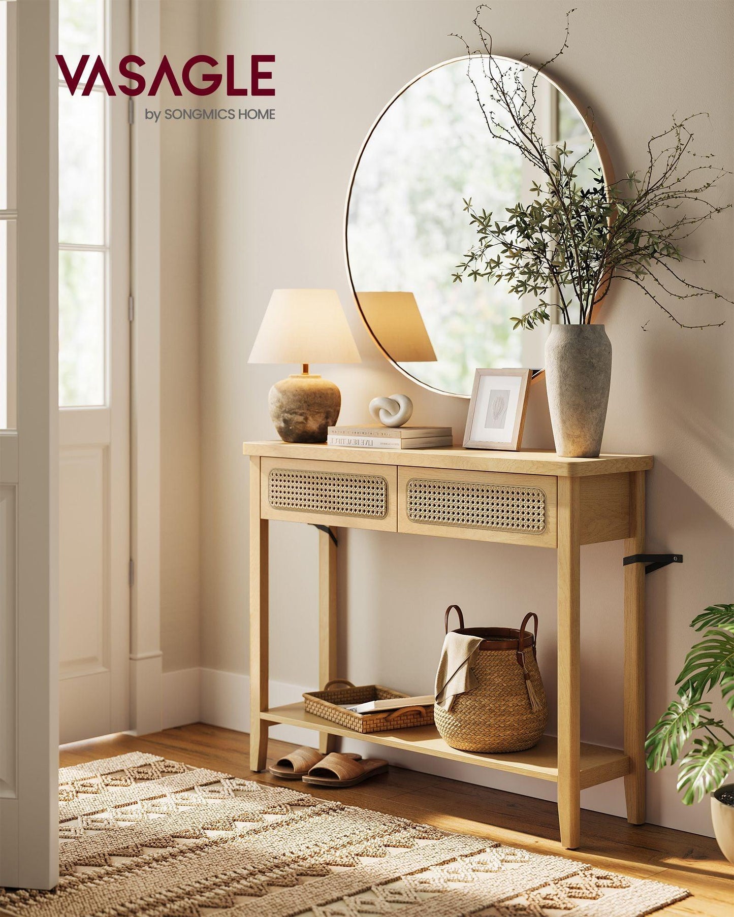 Console Table with Drawers and Shelf Oak Beige FredCo