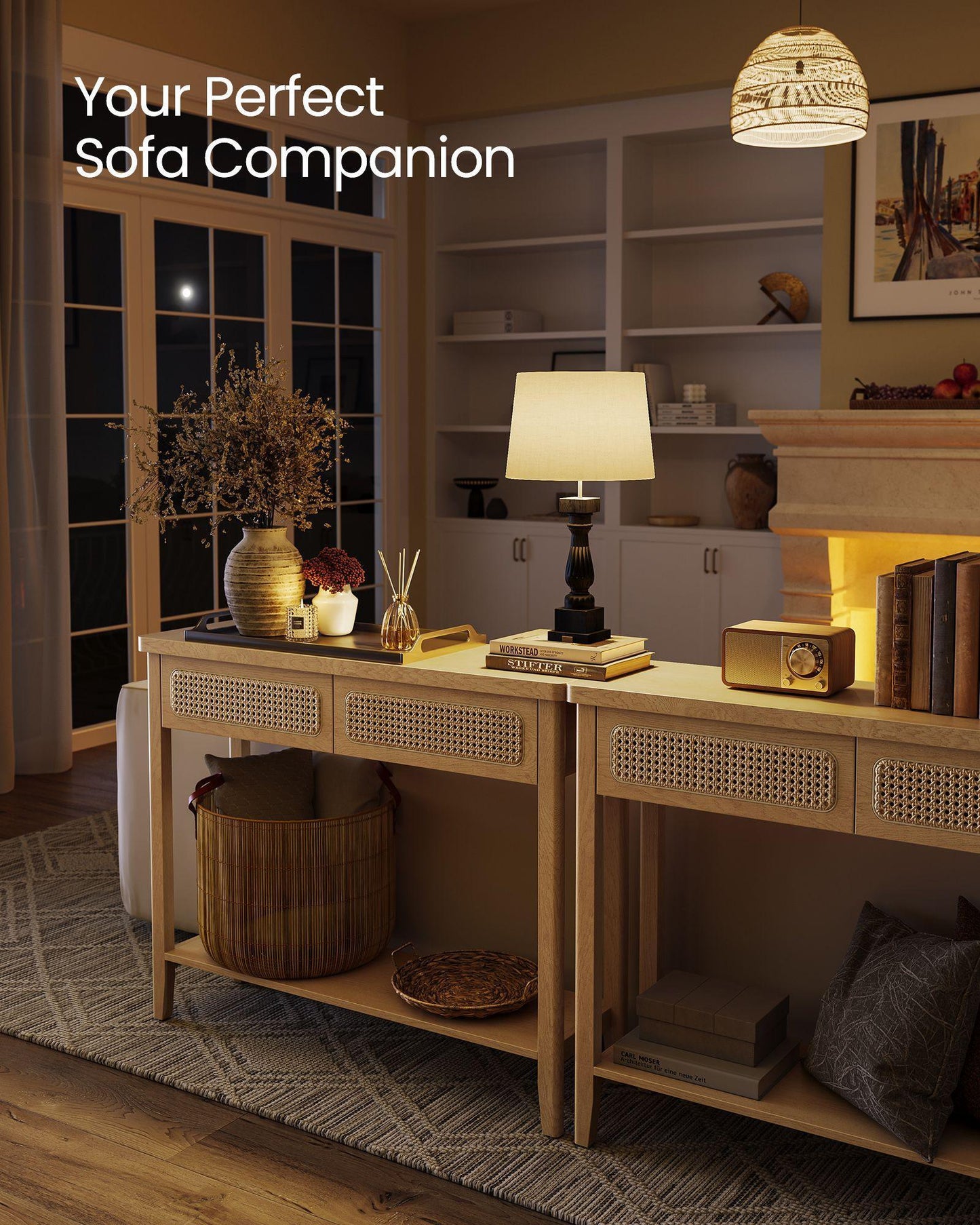 Console Table with Drawers and Shelf Oak Beige FredCo