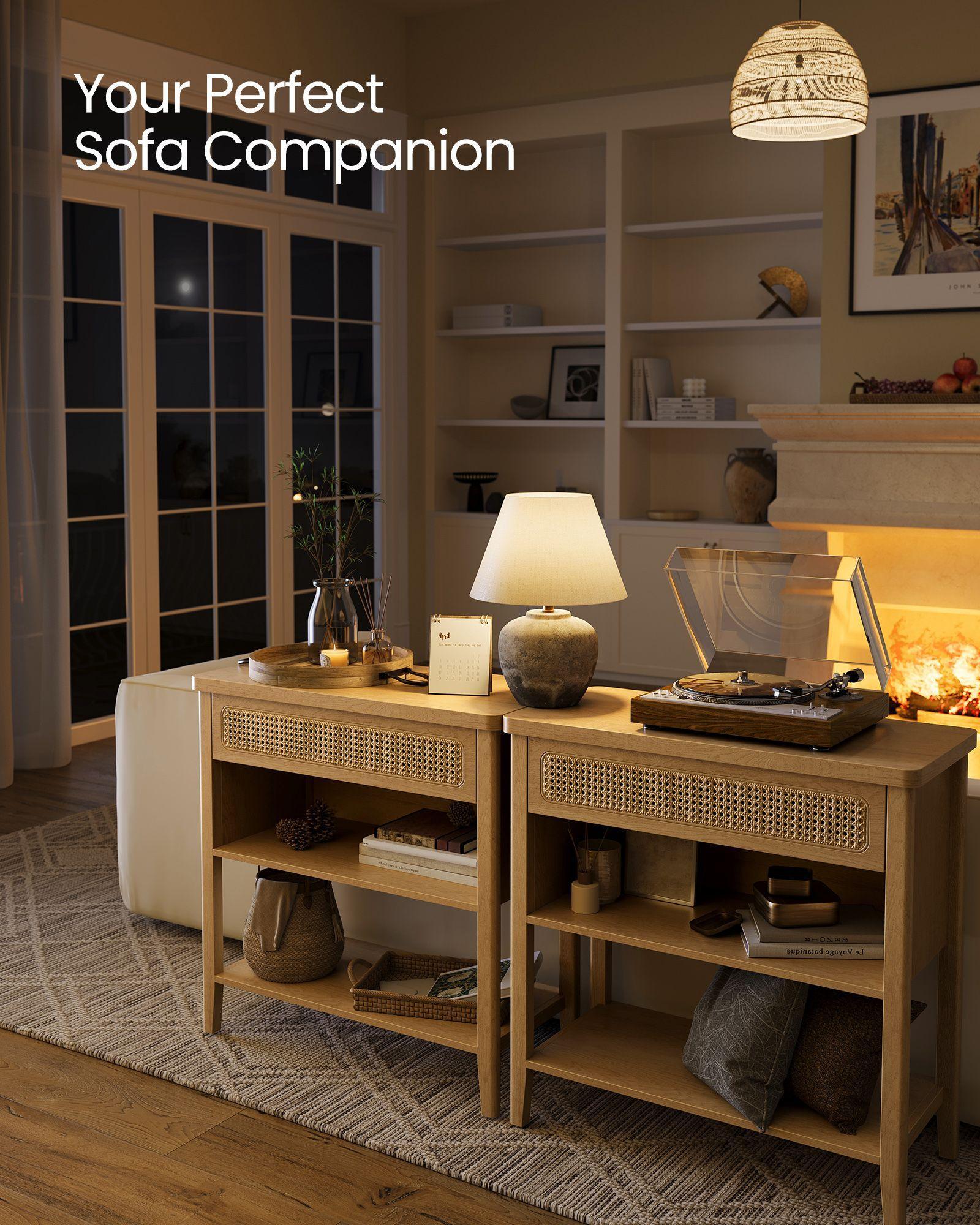 Console Table with Power Outlets Oak Beige FredCo
