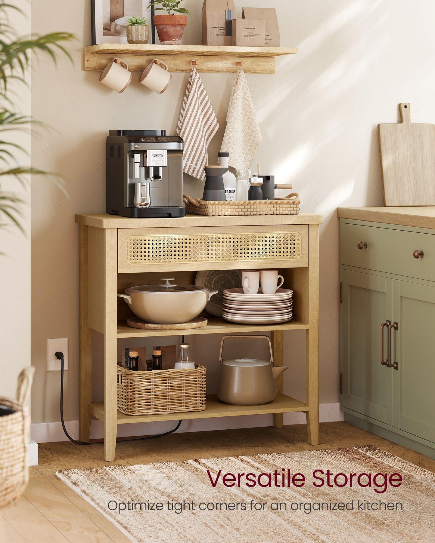 Console Table with Power Outlets Oak Beige FredCo