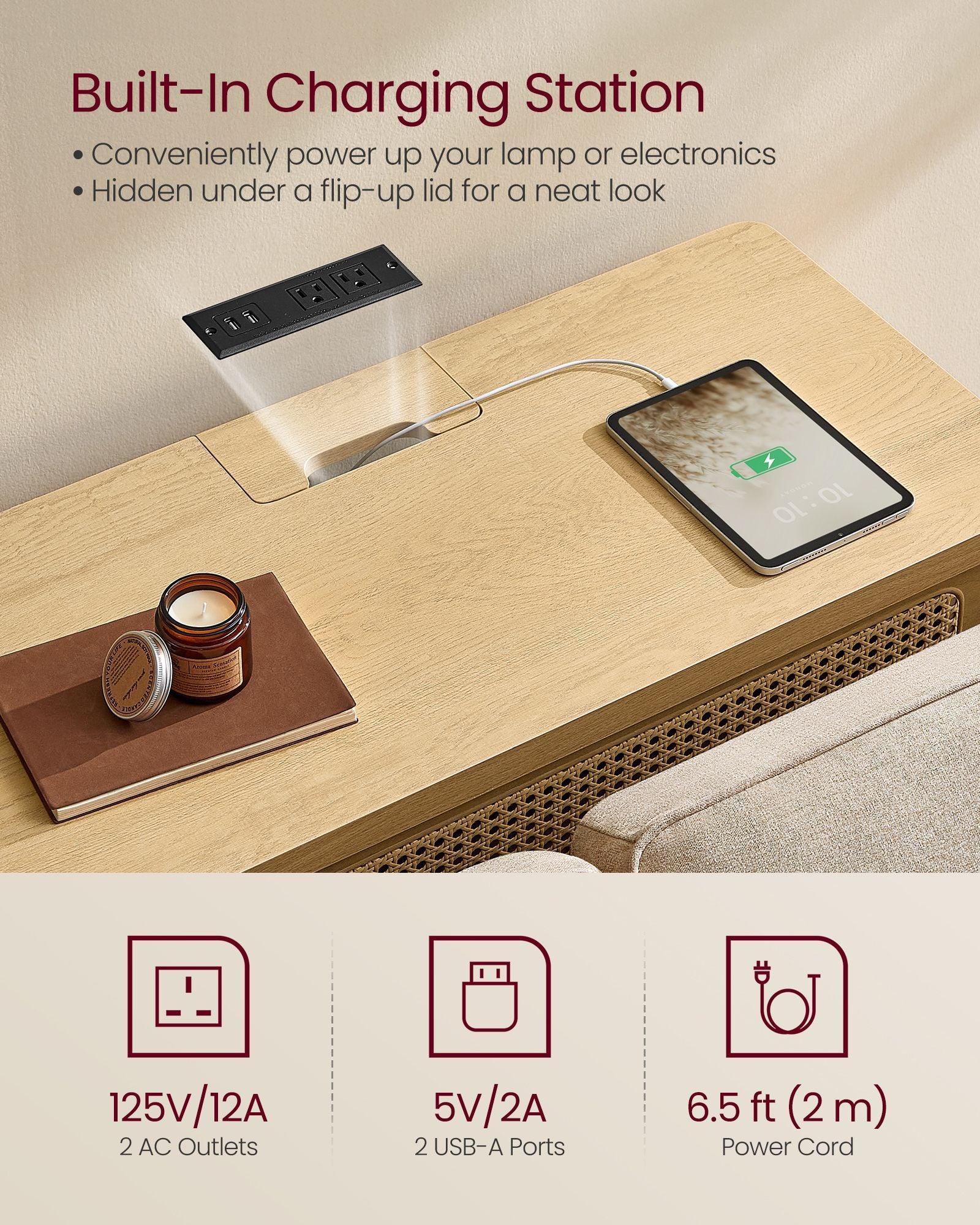 Console Table with Power Outlets Oak Beige FredCo