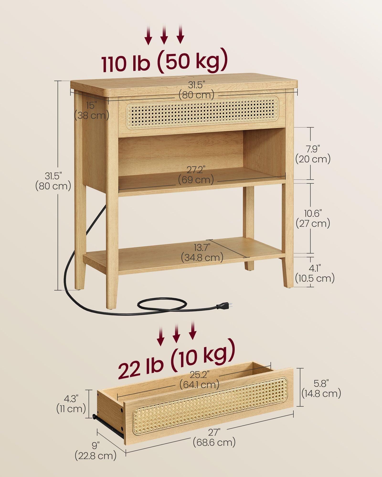 Console Table with Power Outlets Oak Beige FredCo