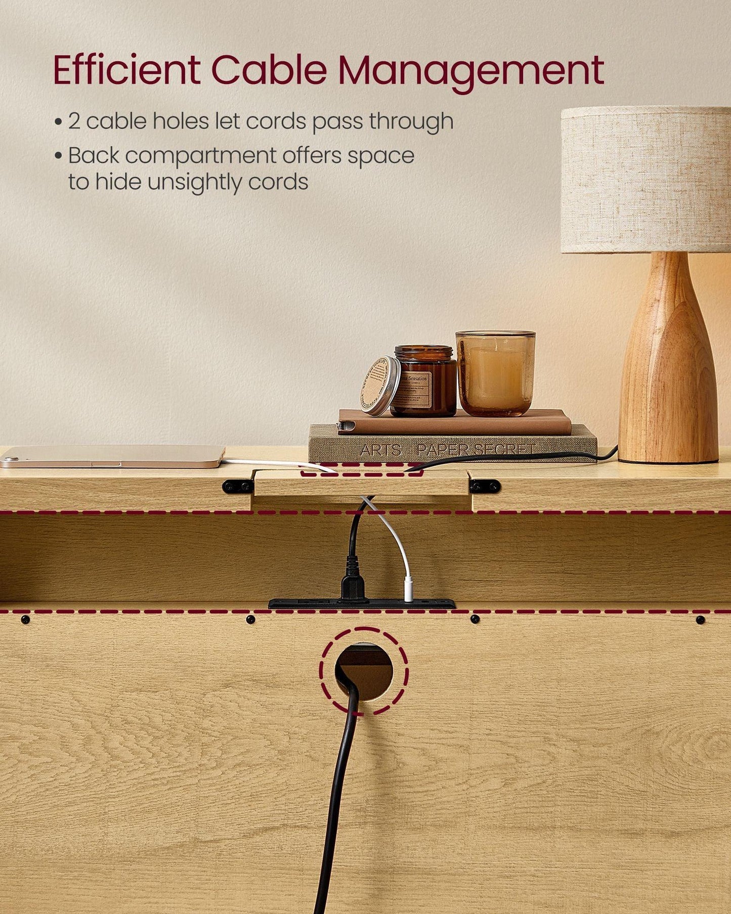 Console Table with Power Outlets Oak Beige FredCo