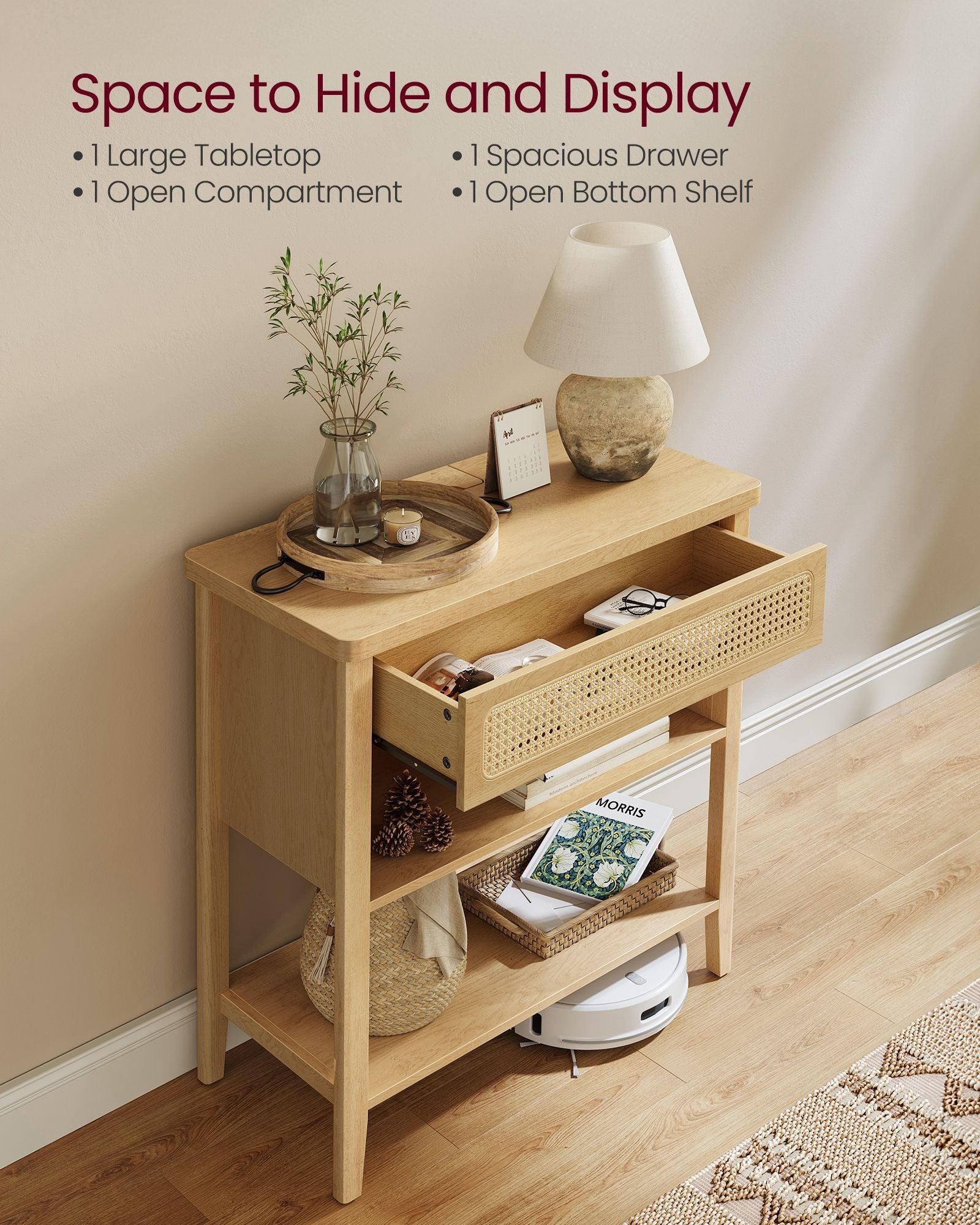 Console Table with Power Outlets Oak Beige FredCo