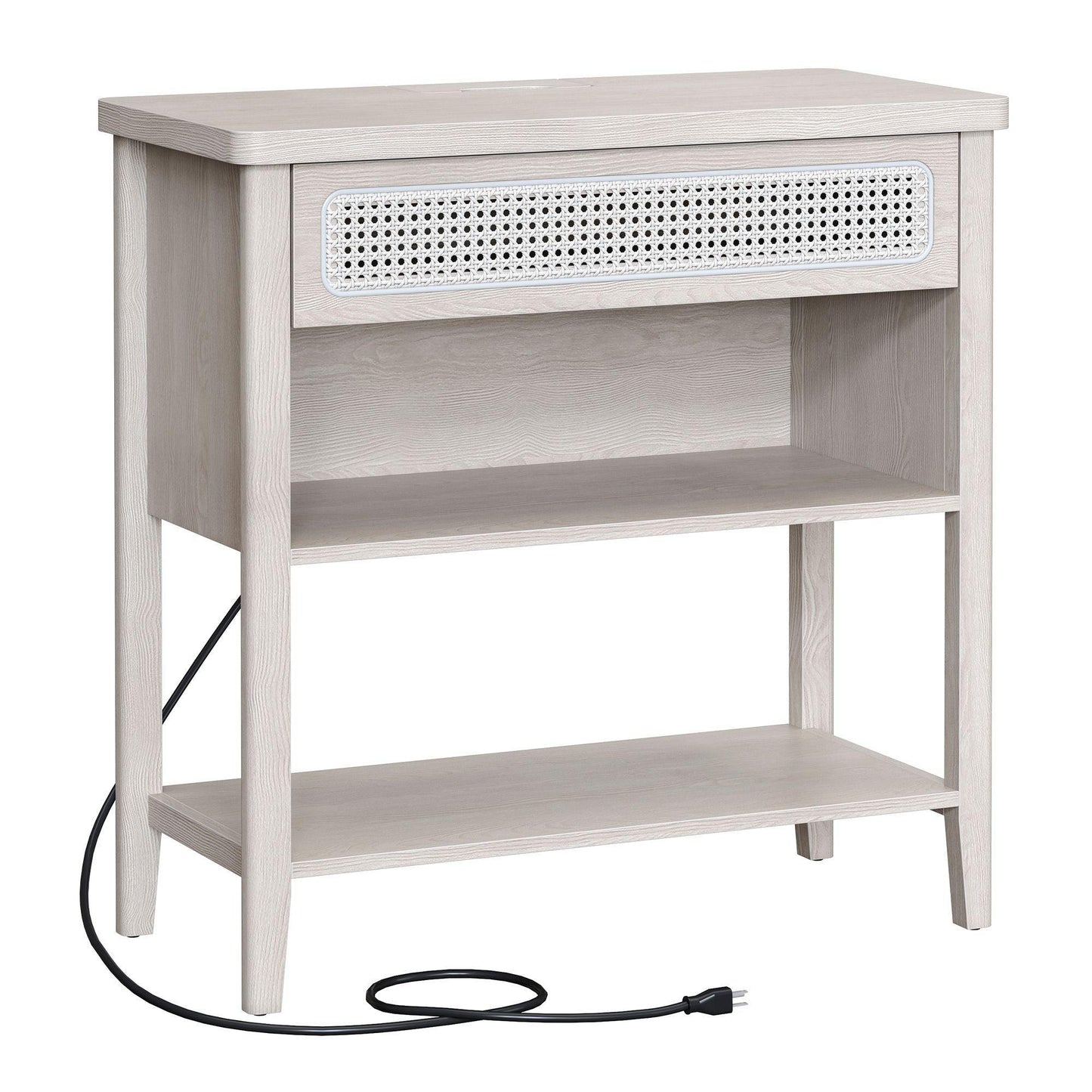 Console Table with Power Outlets Oatmeal Beige FredCo