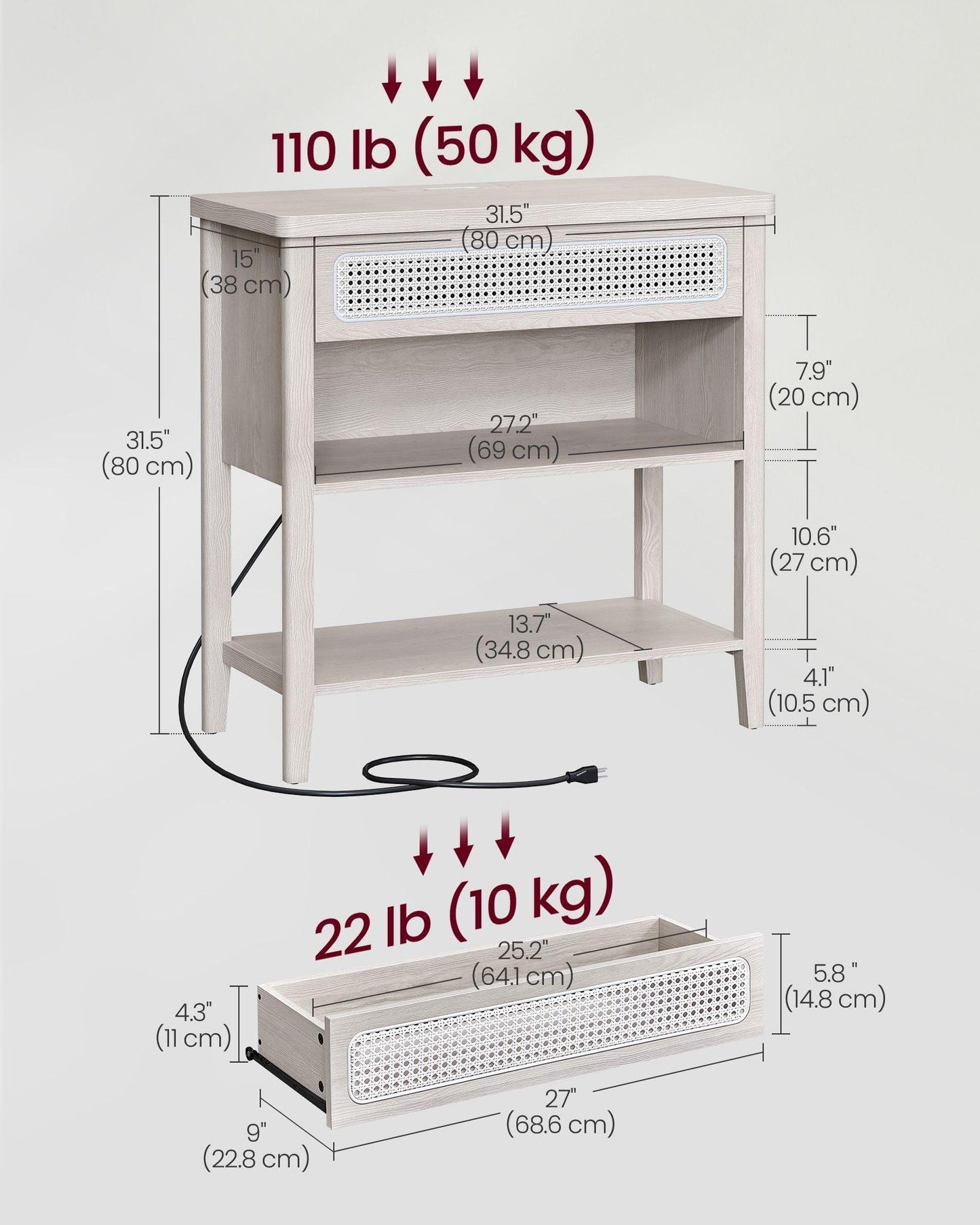 Console Table with Power Outlets Oatmeal Beige FredCo