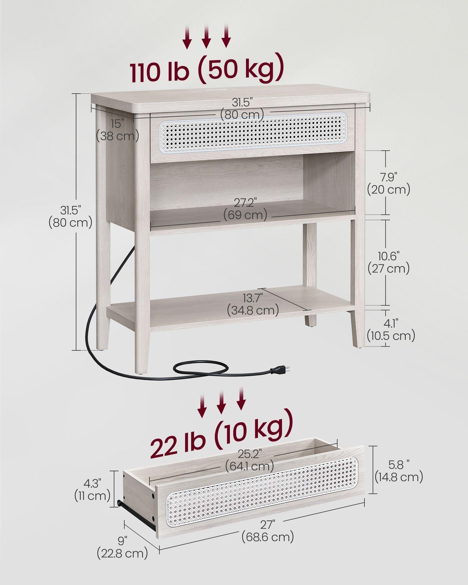 Console Table with Power Outlets Oatmeal Beige FredCo