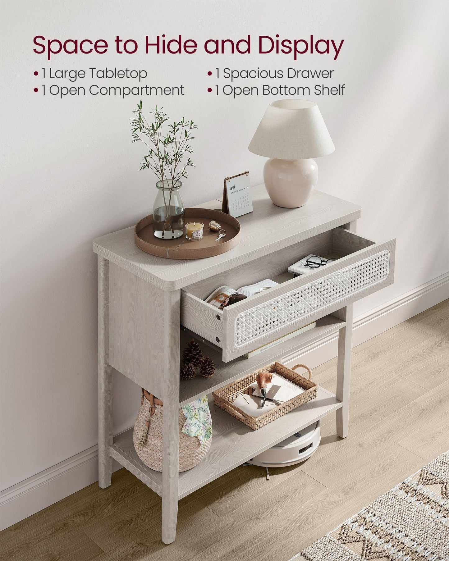 Console Table with Power Outlets Oatmeal Beige FredCo