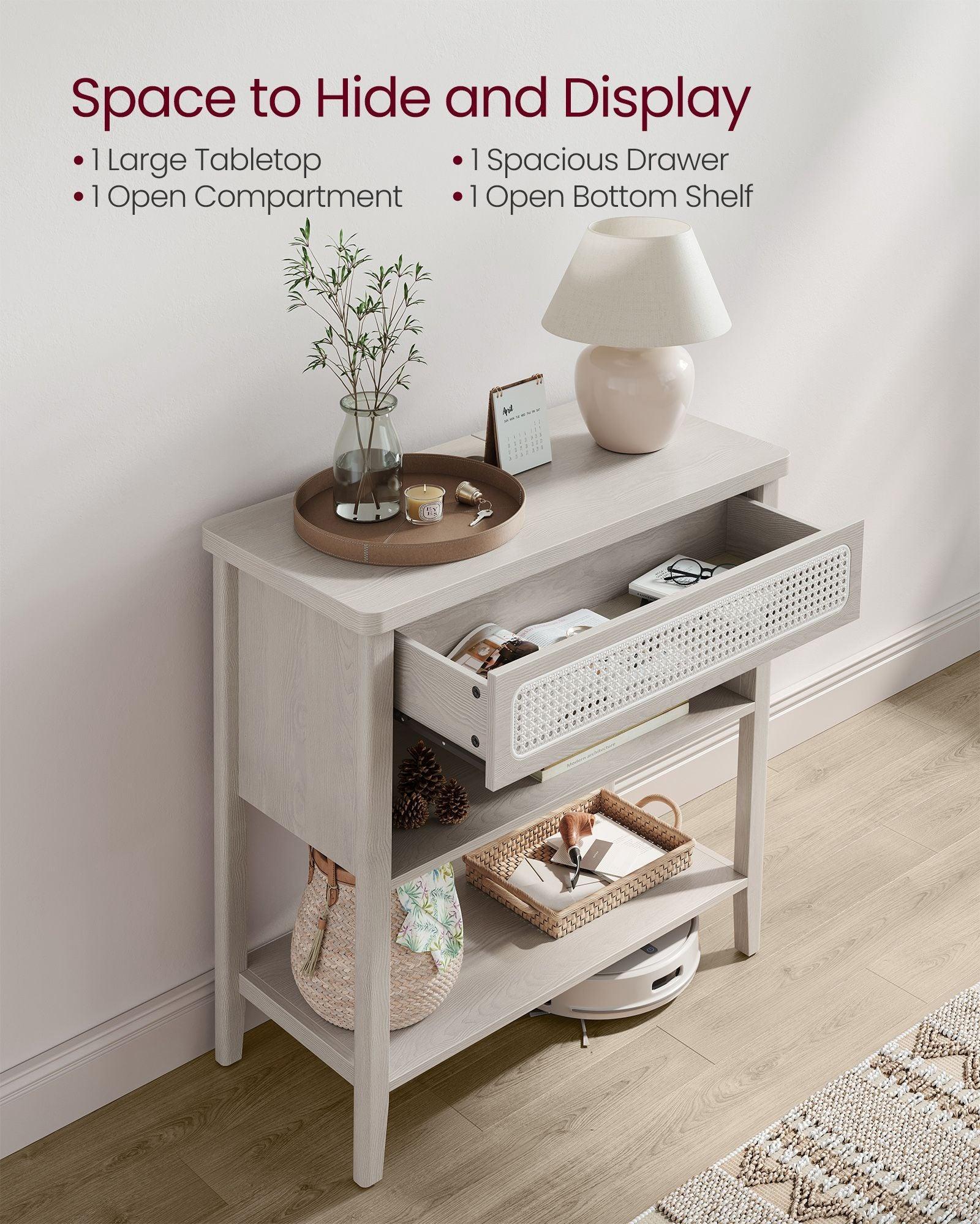 Console Table with Power Outlets Oatmeal Beige FredCo
