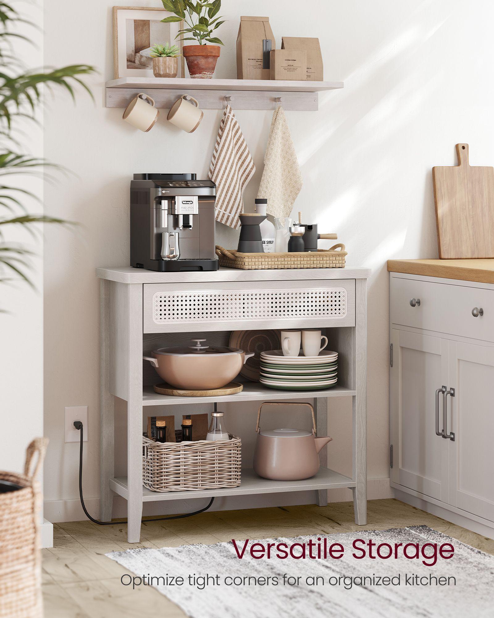 Console Table with Power Outlets Oatmeal Beige FredCo