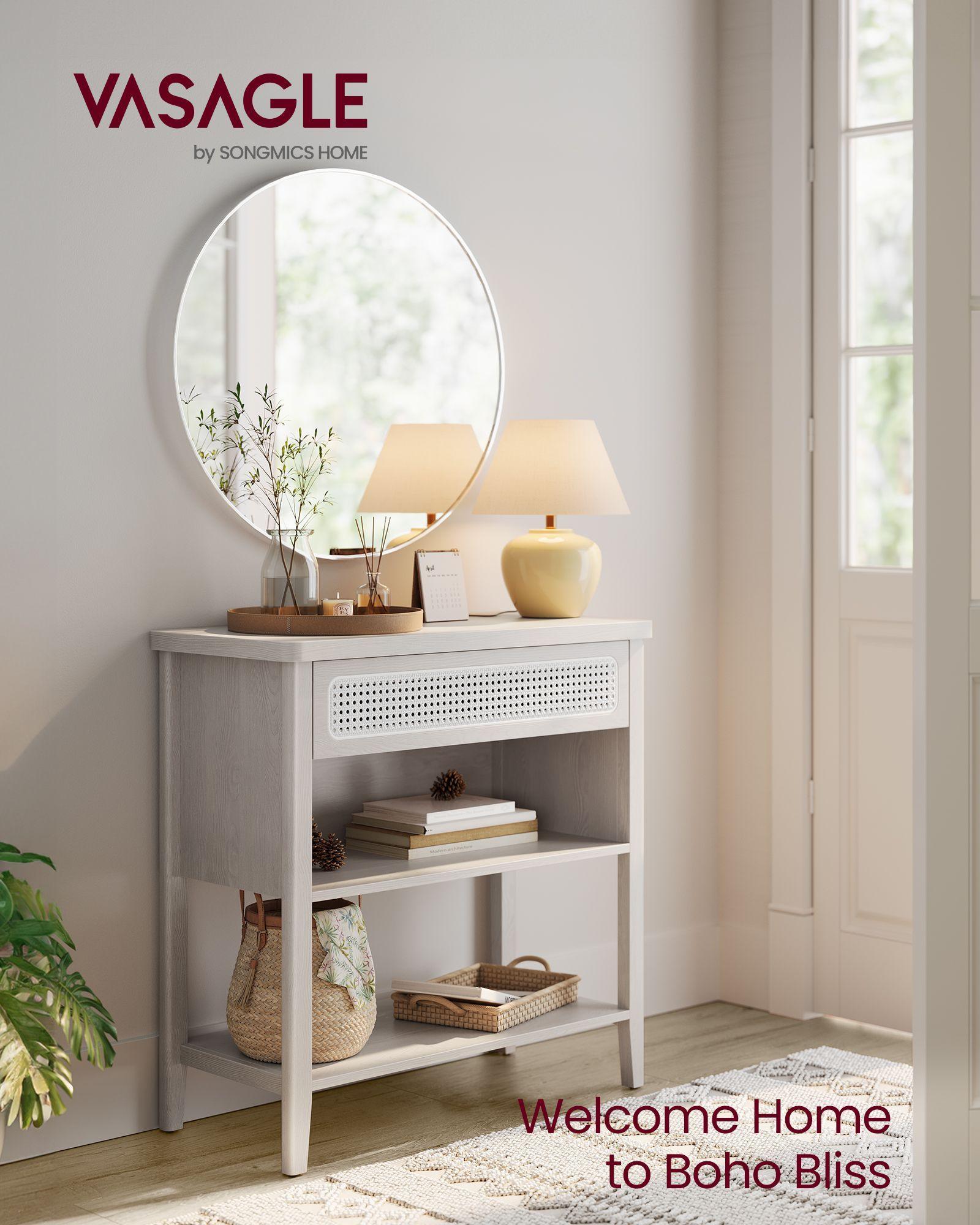 Console Table with Power Outlets Oatmeal Beige FredCo