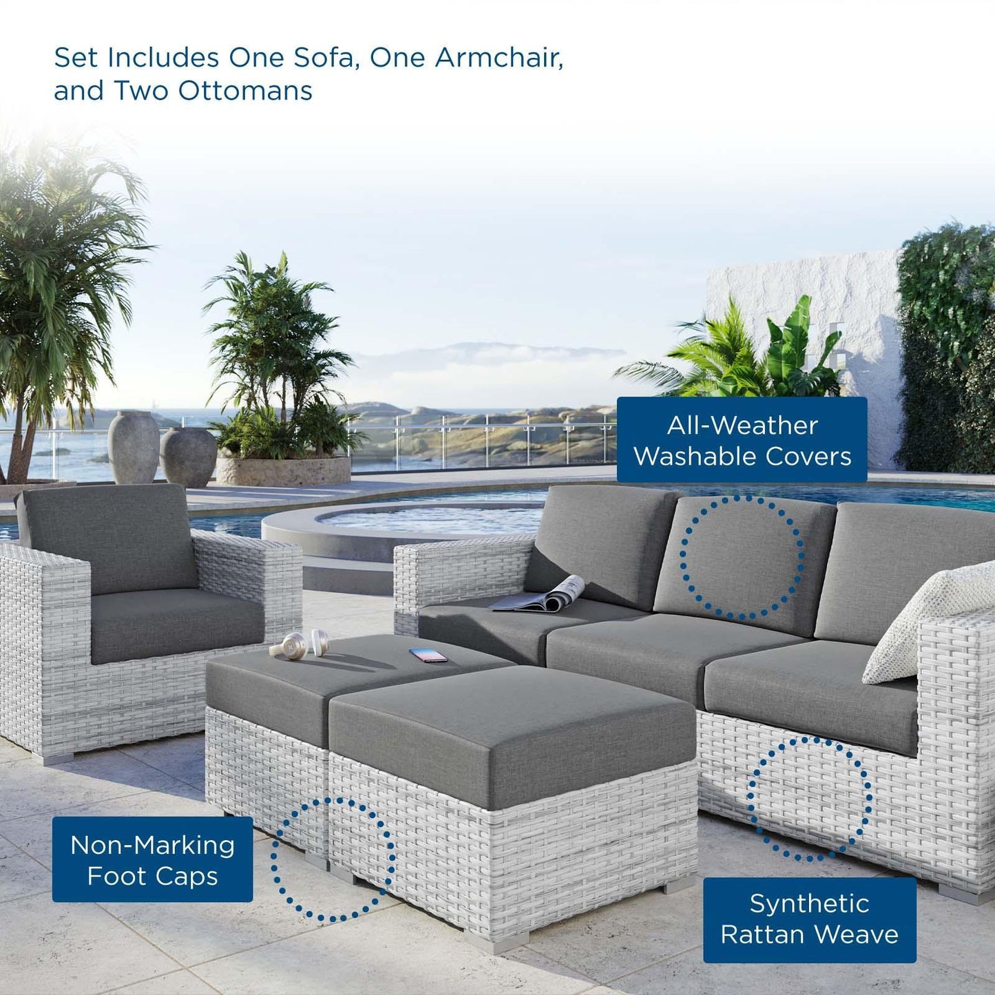 Convene 4-Piece Outdoor Patio Set, EEI-5451 FredCo