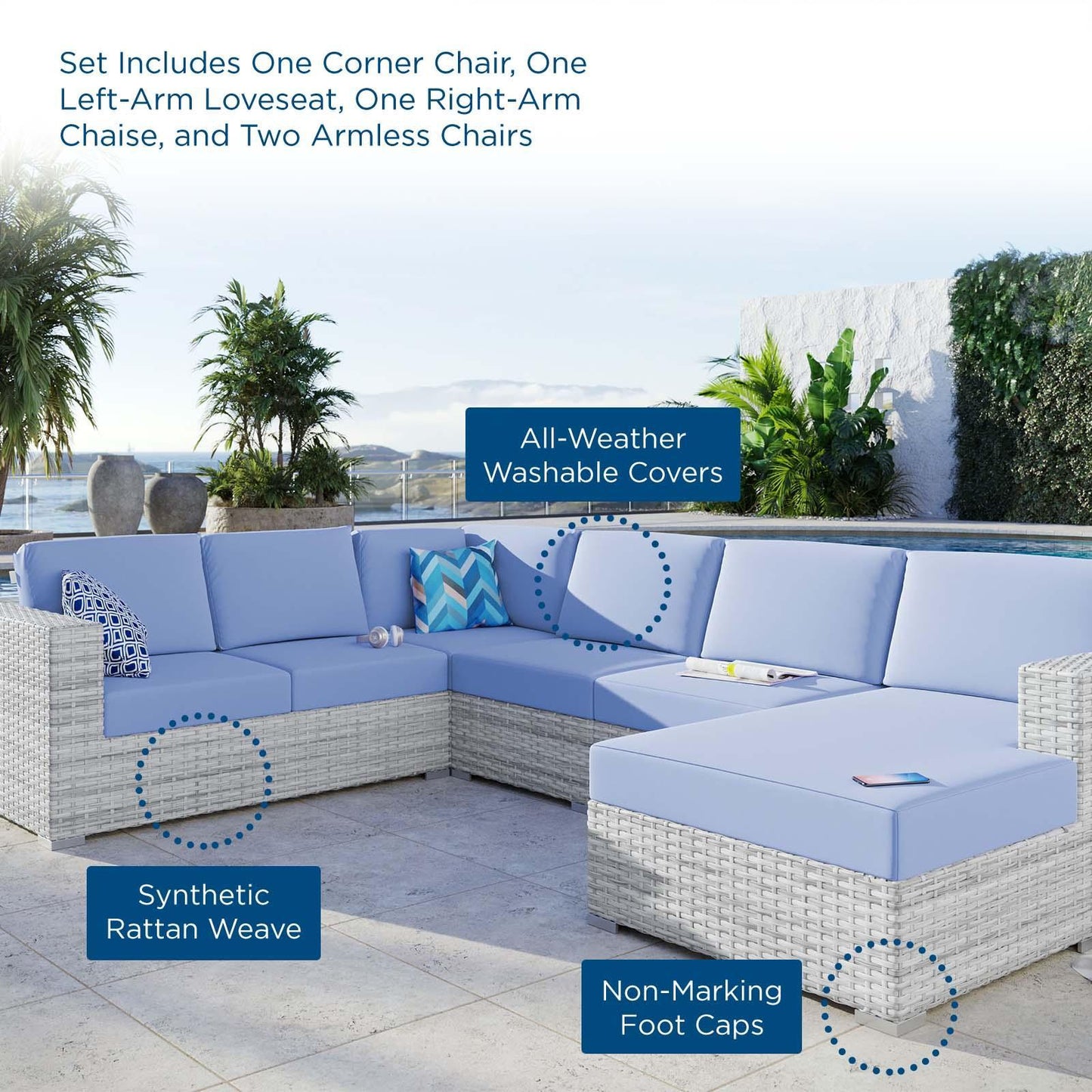 Convene 5-Piece Outdoor Patio Sectional Set, EEI-5448 FredCo