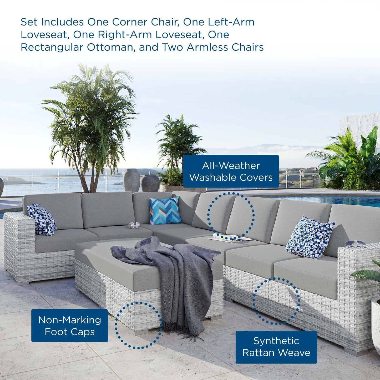 Convene 6-Piece Outdoor Patio Sectional Set, EEI-5450 FredCo