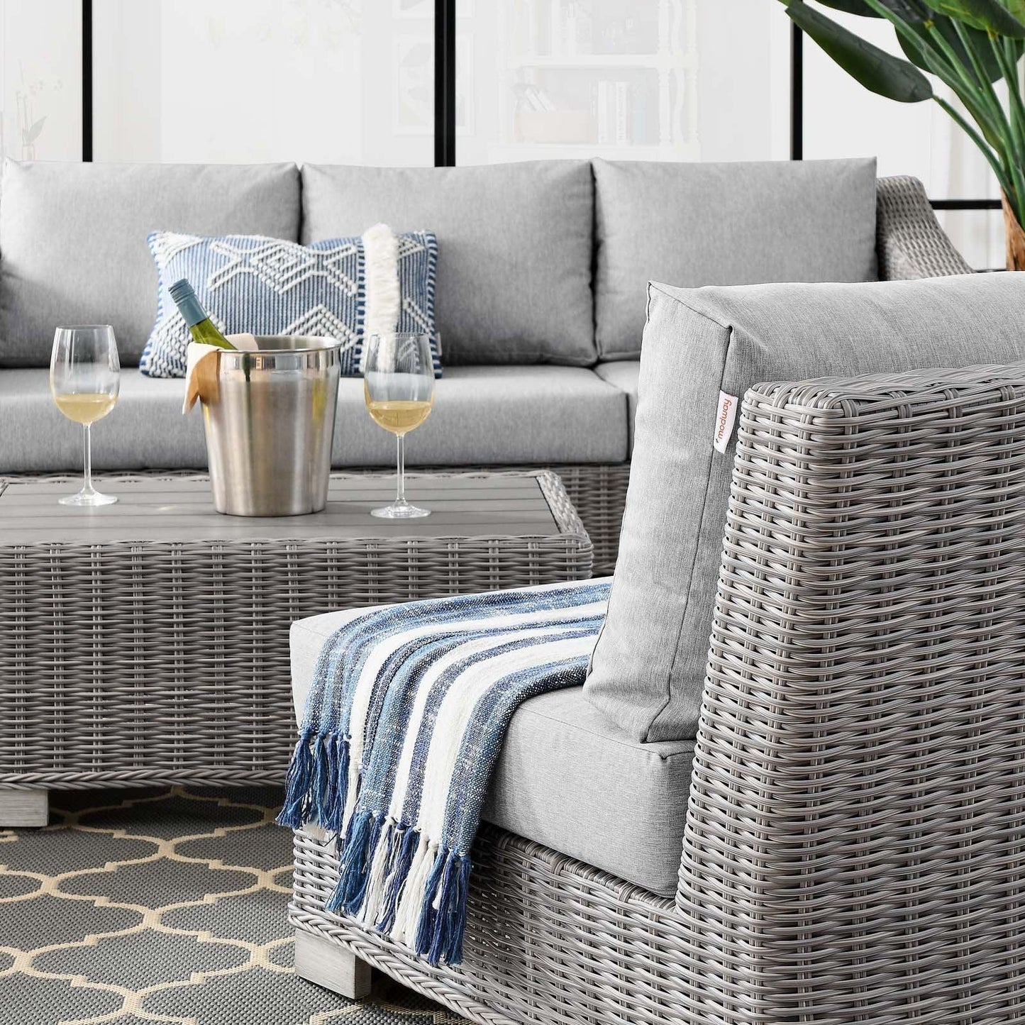 Conway 5-Piece Outdoor Patio Wicker Rattan Furniture Set, EEI-5097 FredCo