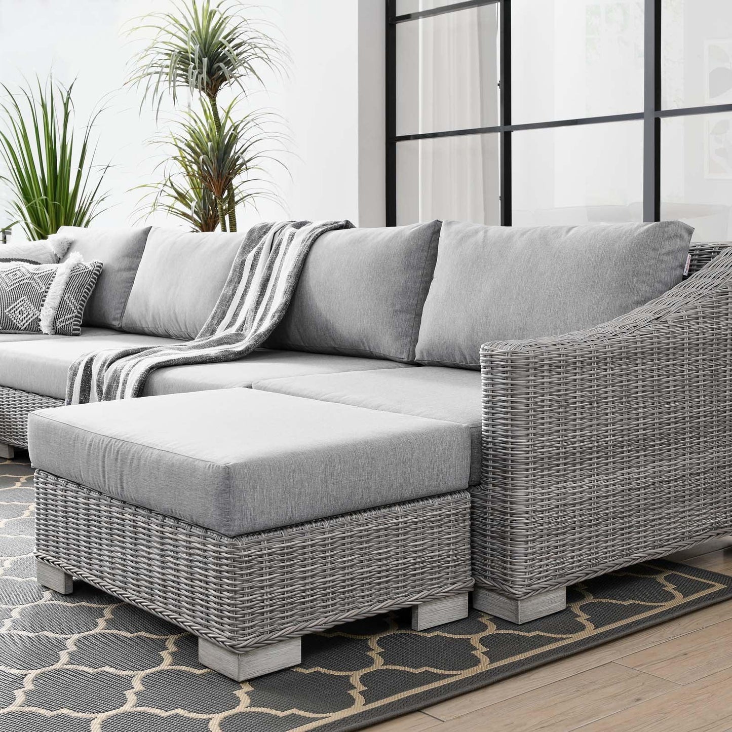 Conway Outdoor Patio Wicker Rattan 6-Piece Sectional Sofa Furniture Set, EEI-5099 FredCo