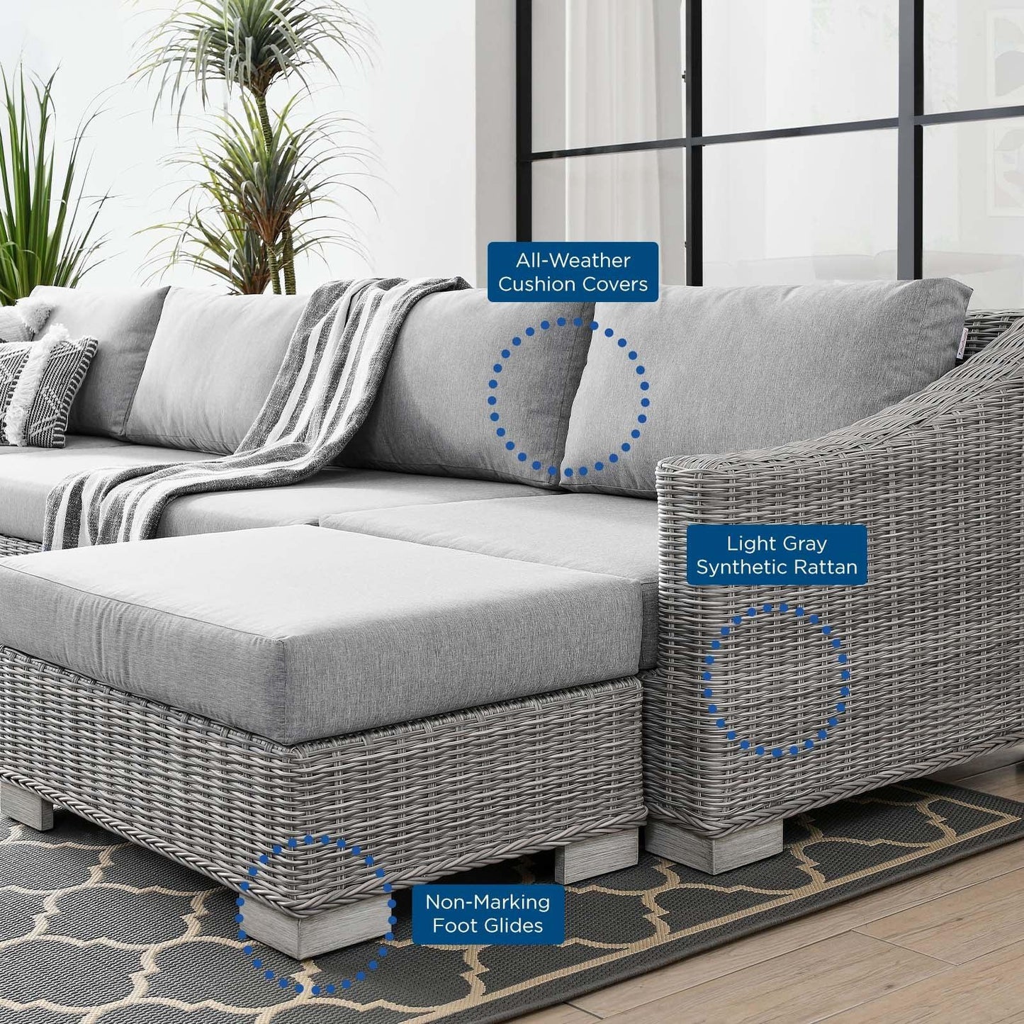 Conway Outdoor Patio Wicker Rattan 6-Piece Sectional Sofa Furniture Set, EEI-5099 FredCo