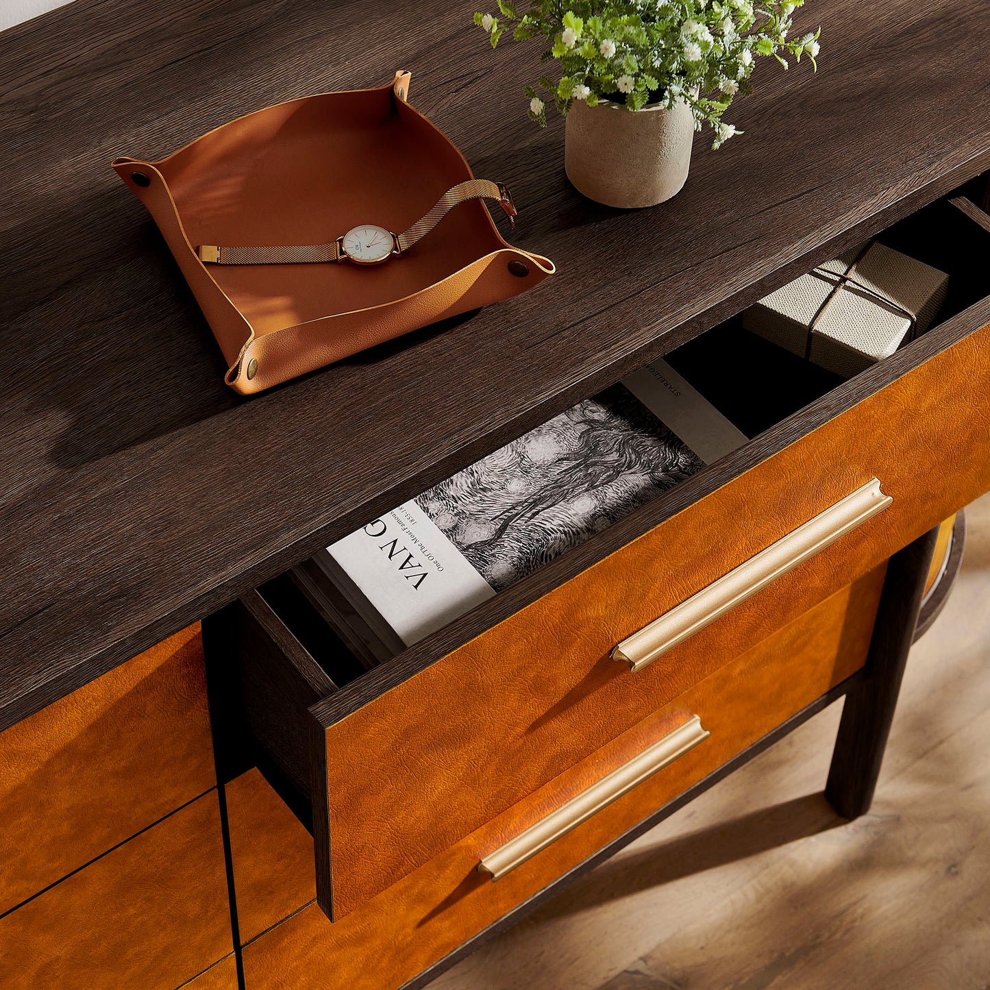 Coralie Curved 6-Drawer Vegan Leather Oval Dresser by Modway MOD-7228 FredCo
