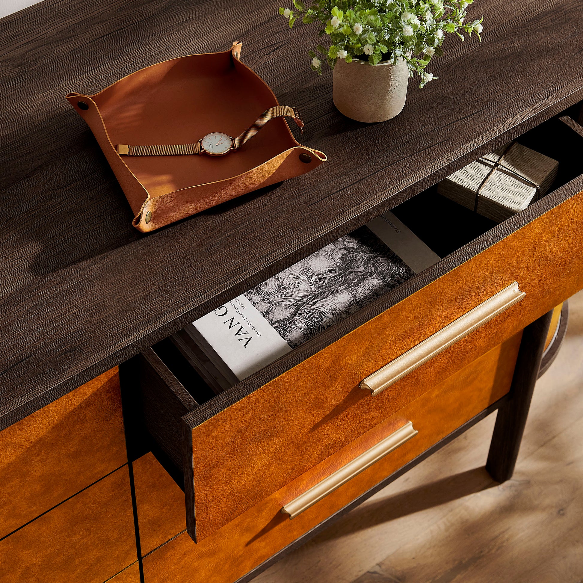 Coralie Curved 6-Drawer Vegan Leather Oval Dresser by Modway MOD-7228 FredCo