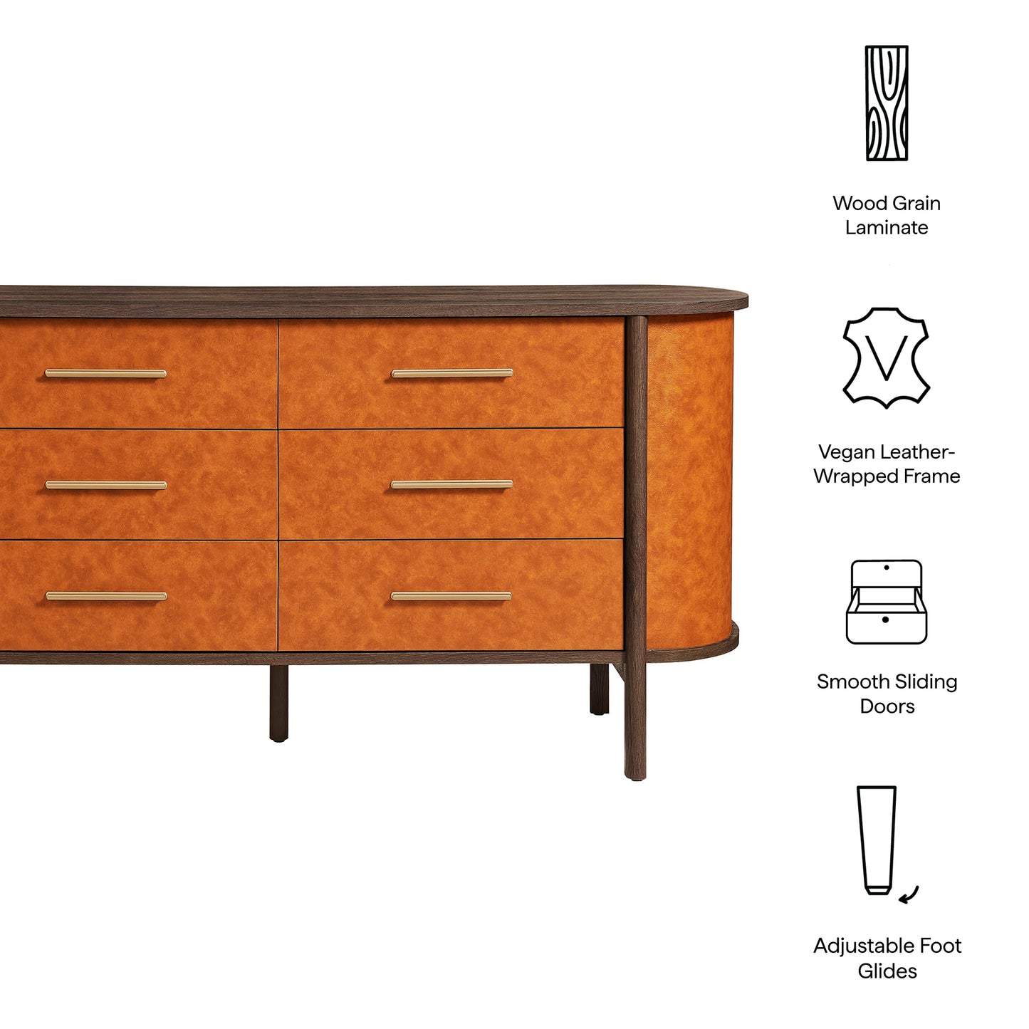 Coralie Curved 6-Drawer Vegan Leather Oval Dresser by Modway MOD-7228 FredCo