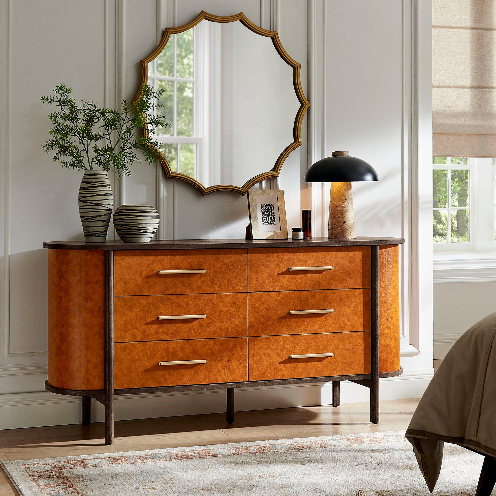 Coralie Curved 6-Drawer Vegan Leather Oval Dresser by Modway MOD-7228 FredCo