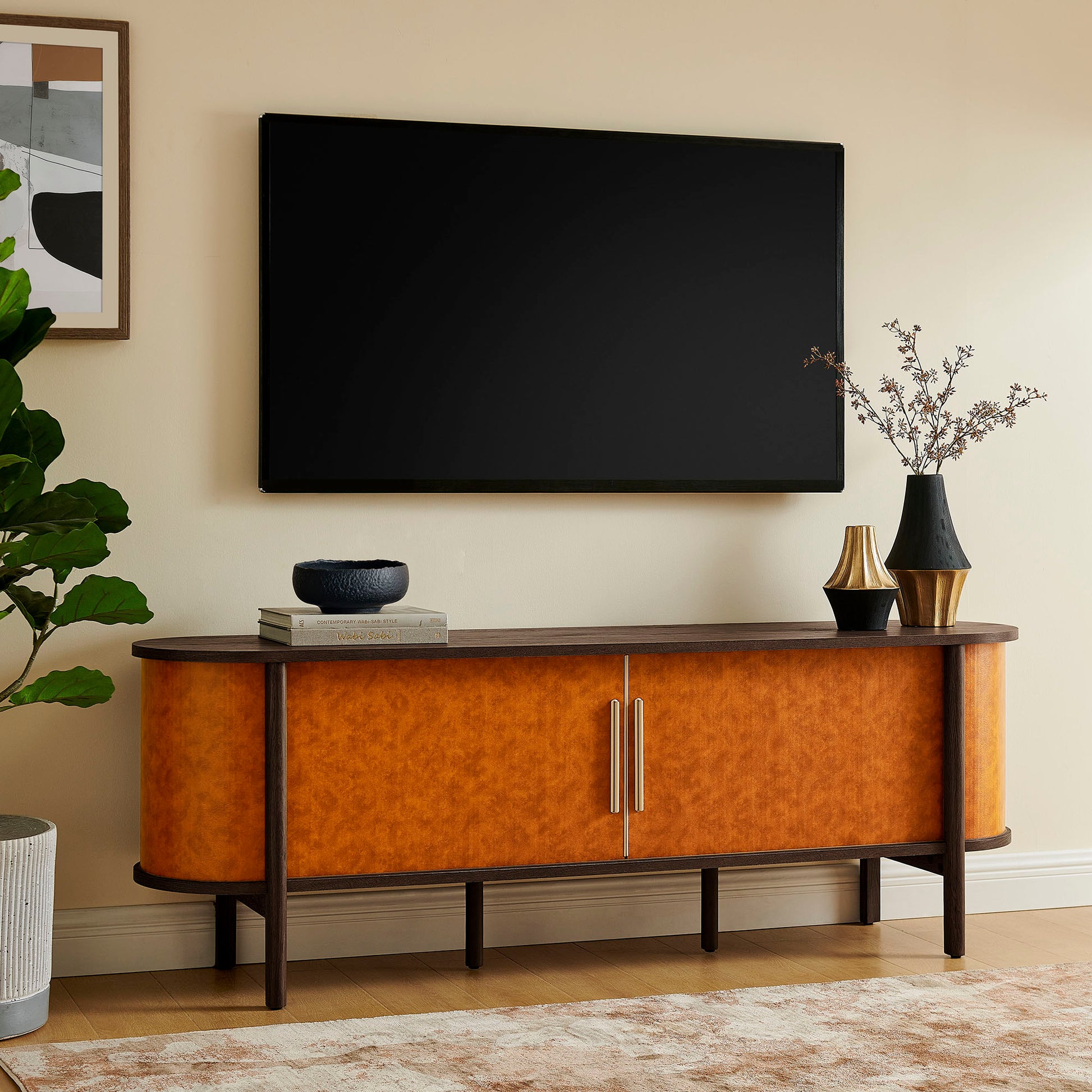 Coralie Curved 71" Vegan Leather Oval TV Stand by Modway EEI-7372 FredCo