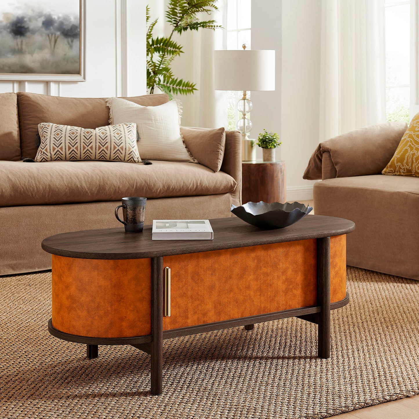 Coralie Curved Vegan Leather Oval Coffee Table by Modway EEI-7371 FredCo