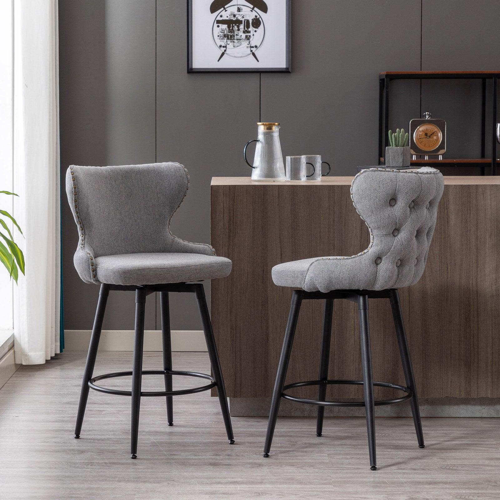 Counter Height 25" Modern Linen Fabric Counter Chairs, Set of 2 FredCo