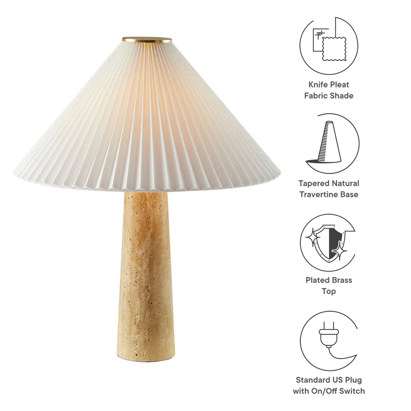 Cove Travertine Table Lamp With Pleated Shade by Modway EEI-7215 FredCo