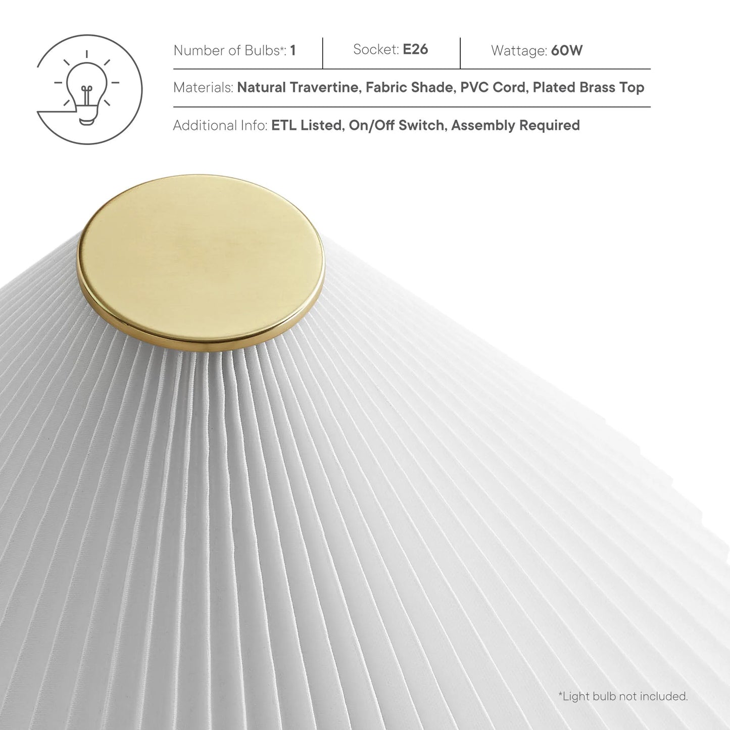 Cove Travertine Table Lamp With Pleated Shade by Modway EEI-7215 FredCo