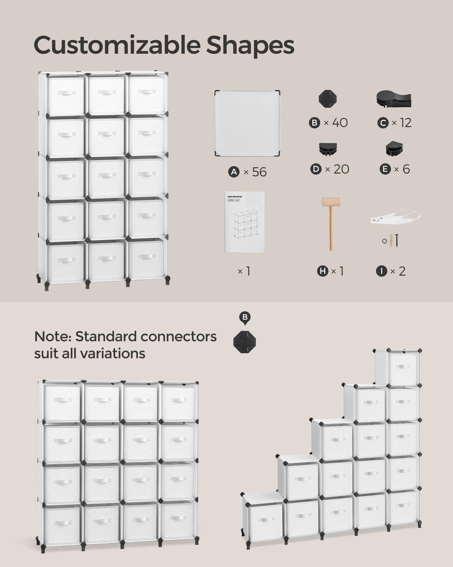 Cube Storage Organizer with 16 Boxes Cloud White FredCo