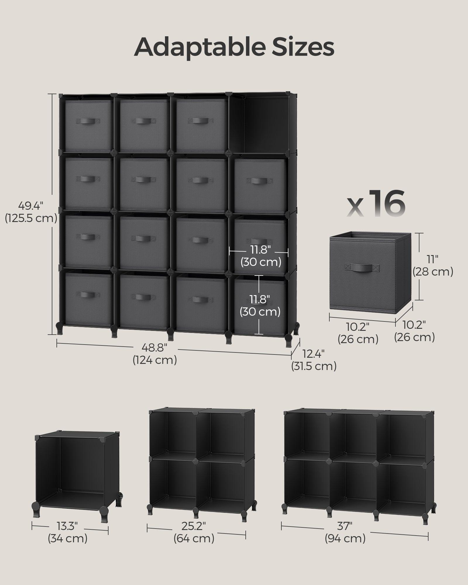 Cube Storage Organizer with 16 Boxes Ink Black and Dove Gray FredCo